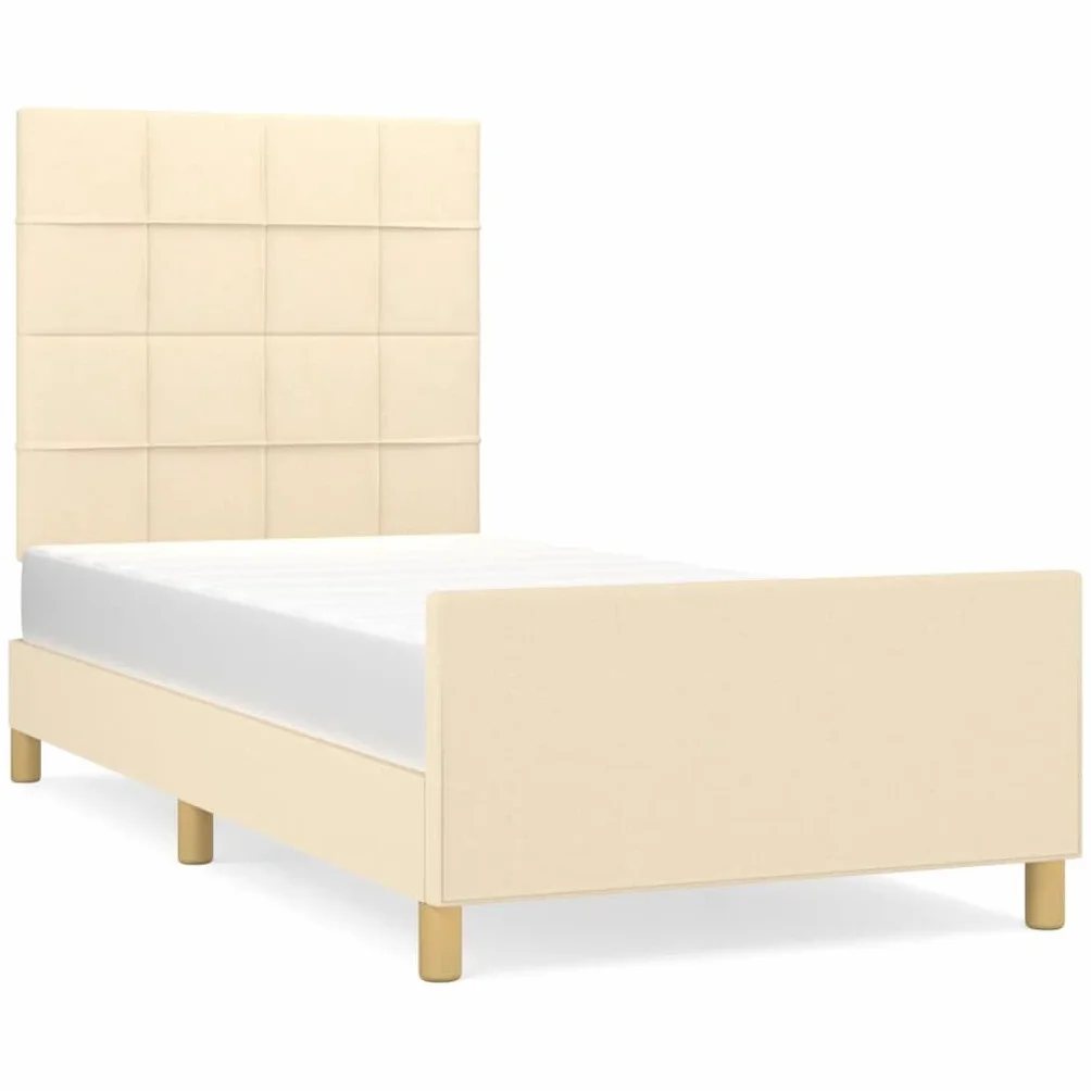 Tkanina z regulowanym zagłówkiem do sypialni klasyczny 80x200 cm Kremowy | Rama łóżka bez materaca Kremowa 80x200 cm Tkanina z regulowanym zagłówkiem oddychająca i trwała