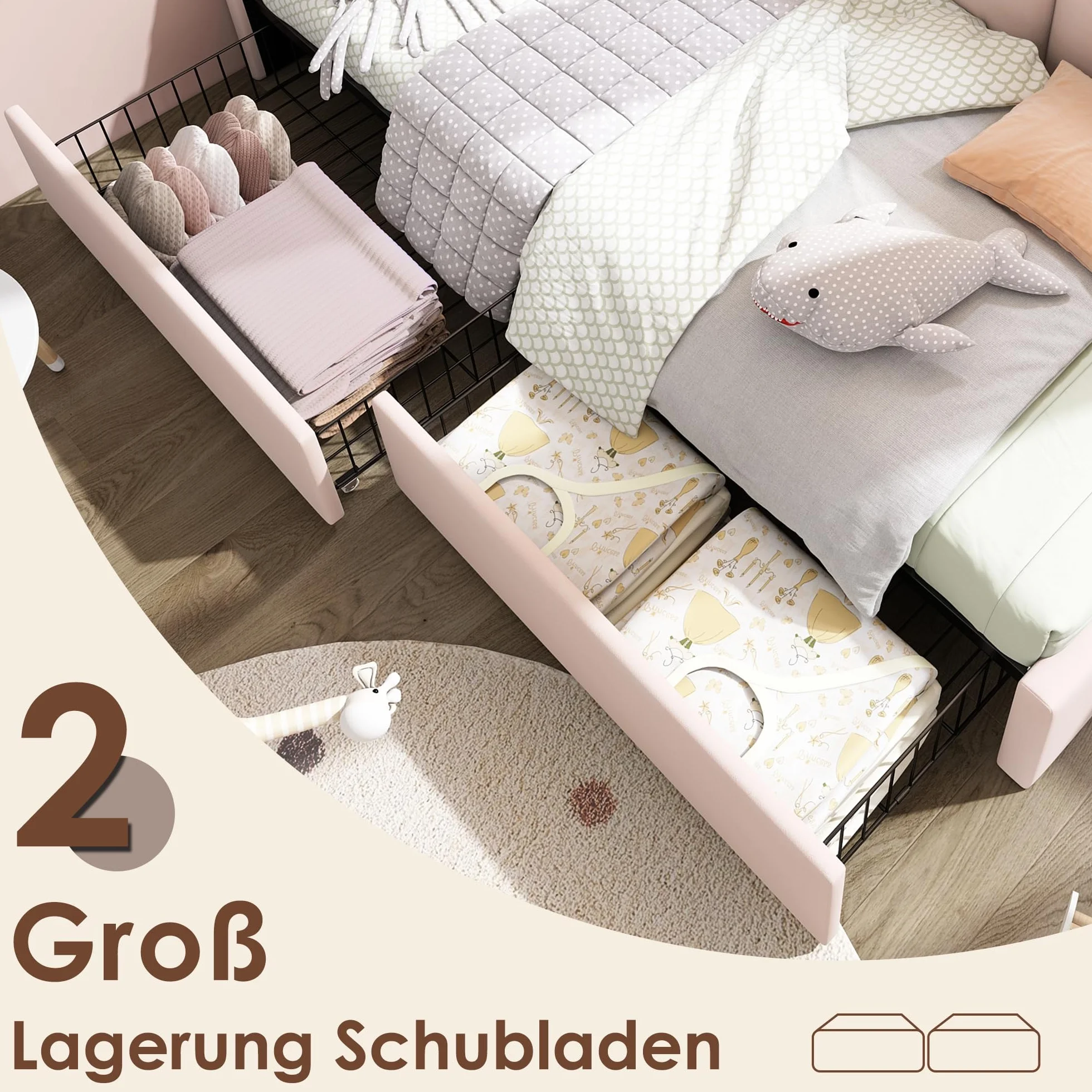 Dolamaní cm mała sofa z funkcją spania, 90 x 200 cm, łóżko dzienne dla 1 osoby, łóżko różowe dla młodzieży i dziewcząt, łóżko tapicerowane, aksamitne z 2 szufladami do przechowywania, łóżko
