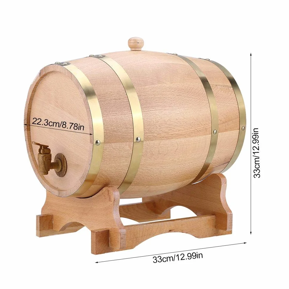 lyrlody Beczka na Wino Drewniana Dębowa ze Stojakiem, Dozownik Wina w Stylu Vintage, 10 l, do Przechowywania Wina Stołowego