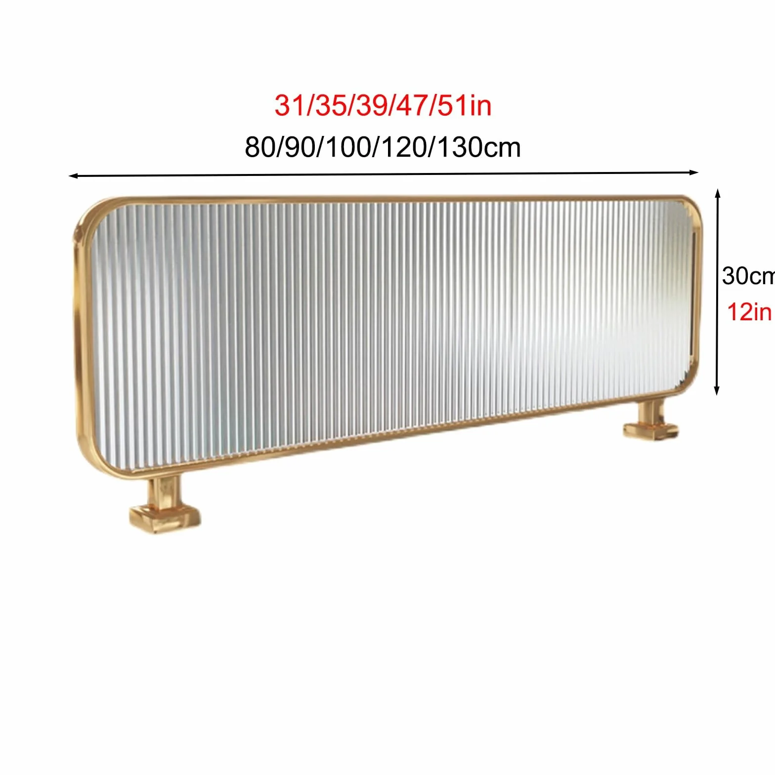 Metalowe panele przegrodowe na blat, Parawan z żelaznej ramy ze szkła hartowanego, złoty/czarny, 80-130x30cm