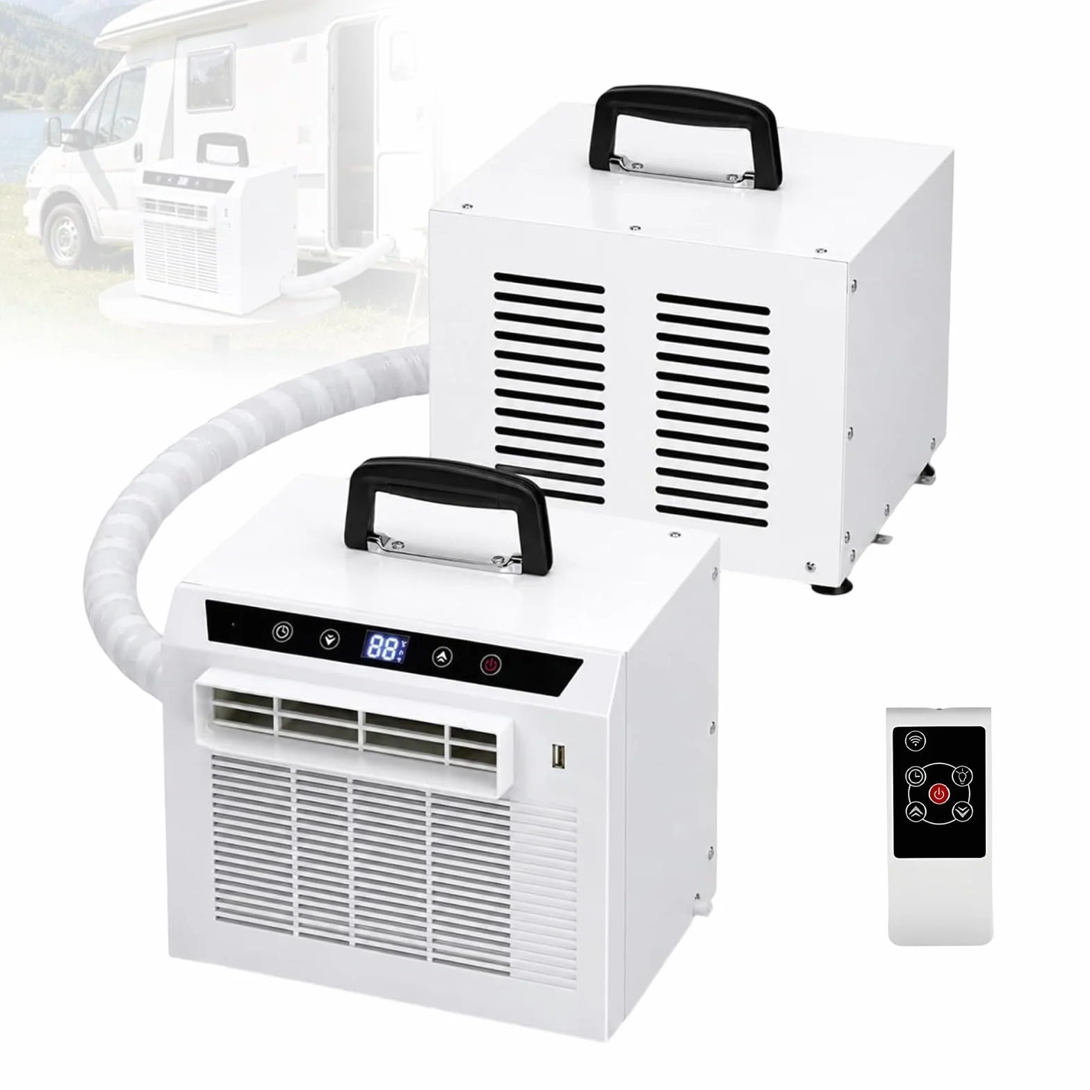 Mobilny Klimatyzator Split 3000 BTU, Chłodziciel Sypialnia Dom | Inteligentne Sterowanie Wzmocniony Uchwyt Ekran Dotykowy I Timer 1-12h Z Trybem Oszczędzania Soft-Light