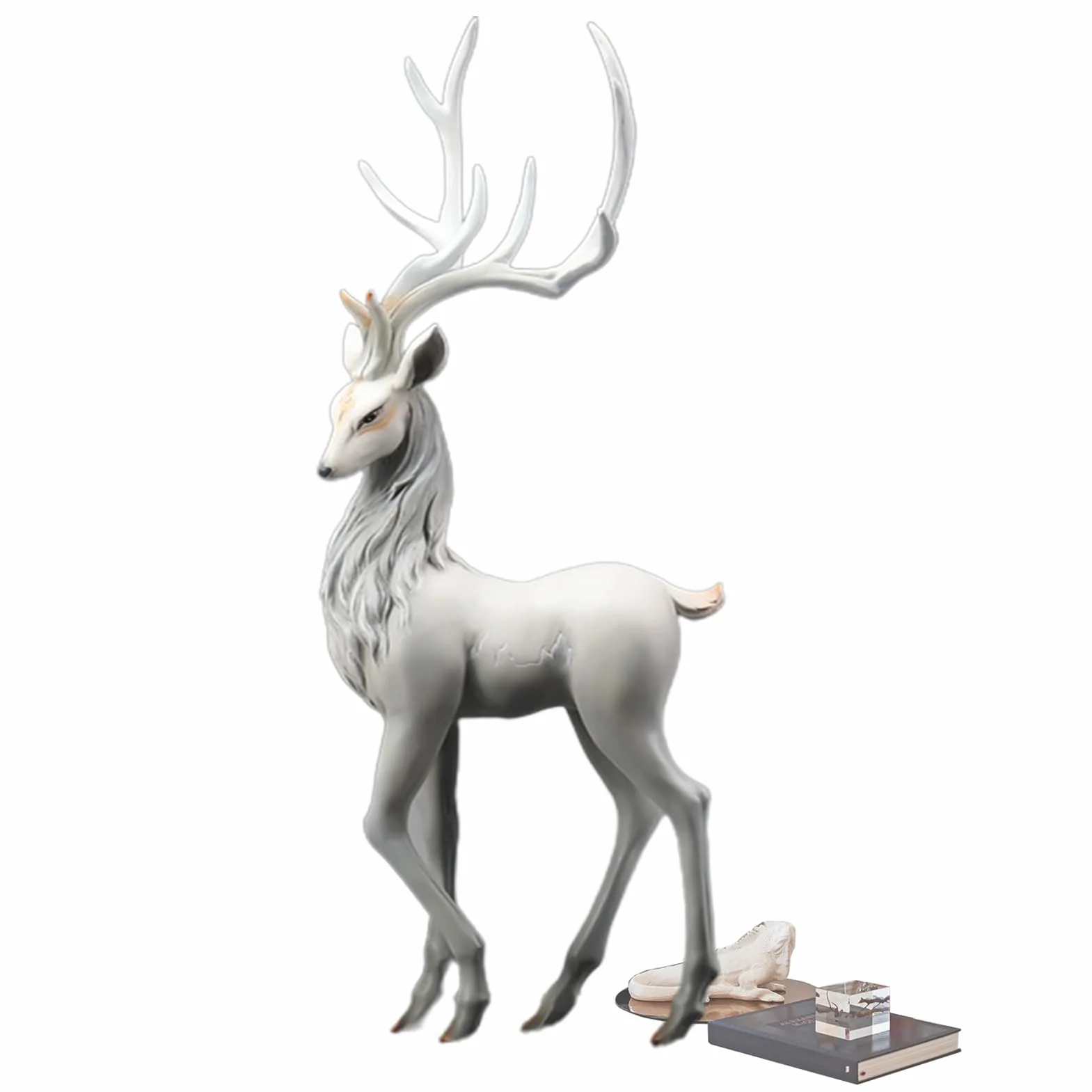 Generisch Figurka renifera, figurka renifera, klasyczna statuetka stołu renifera, elegancka statuetka jelenia do dekoracji bożonarodzeniowych, figurki zwierząt łosia z żywicy do dekoracji wnętrz