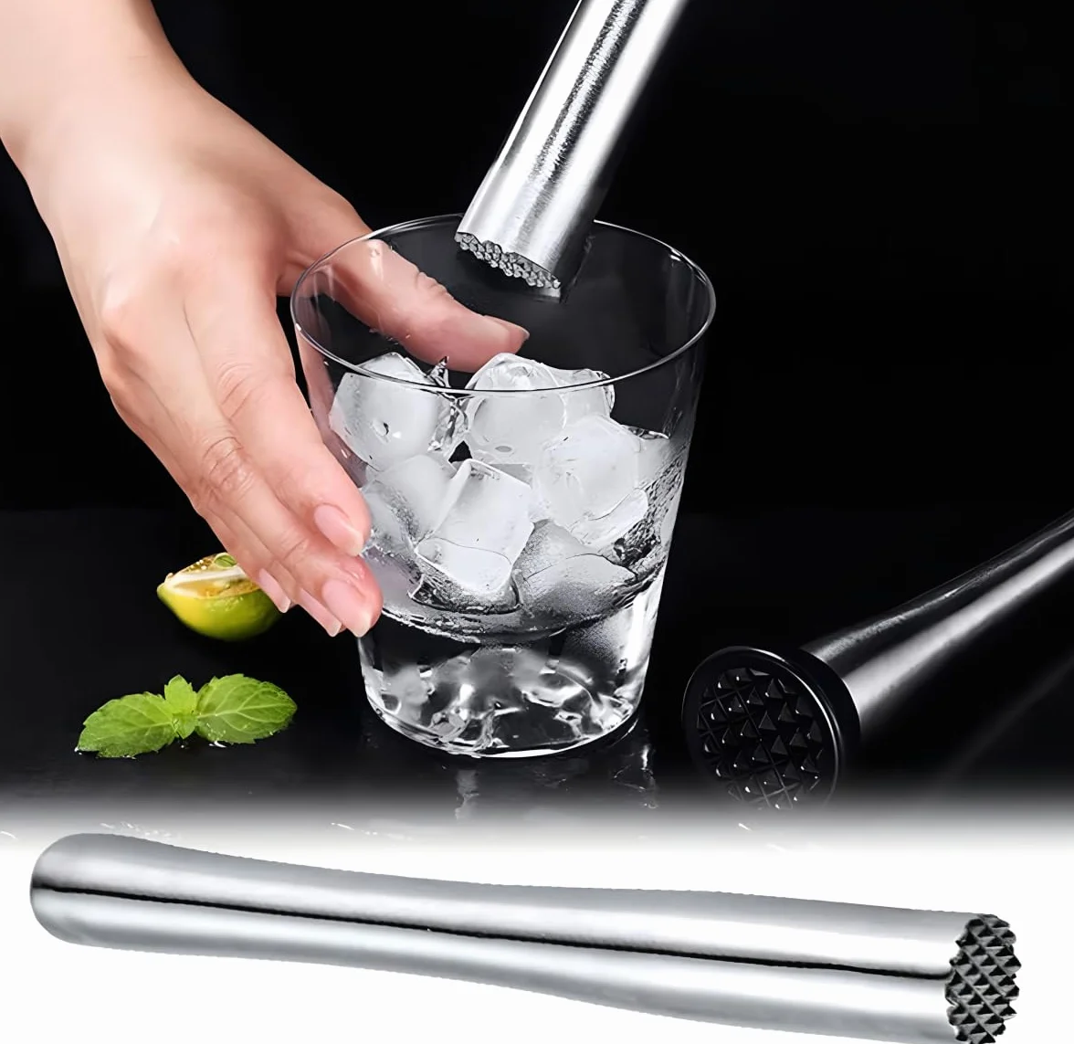 Tłuczek koktajlowy 22,5 cm, kruszony młot do koktajli, do mojito i innych napojów owocowych, akcesoria koktajlowe