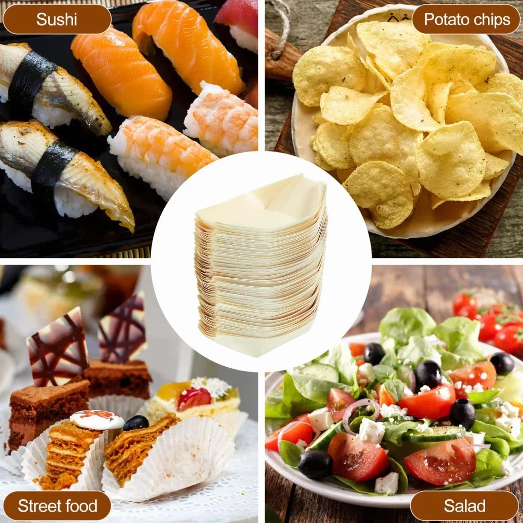 Drewniana taca do serwowania sushi, 50 szt. mini taca do sushi, talerz do serwowania łodzi, do sushi, łodzi, drewniany pojemnik na żywność do restauracji, domu, na wesela, imprezy, 10 cm
