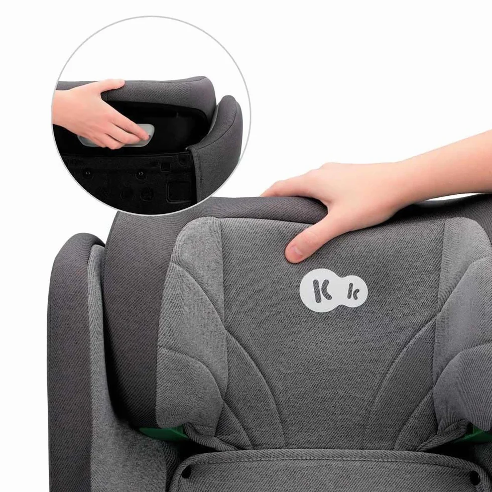 Kinderkraft JUNIOR FIX 2 Fotelik dziecięcy I-SIZE, Podstawka samochodowa, Regulowany zagłówek i oparcie, Wzmocnione boki, Zdejmowana tapicerka, Isofix, Grupa ECE I/II/III 9-36 kg, Szary
