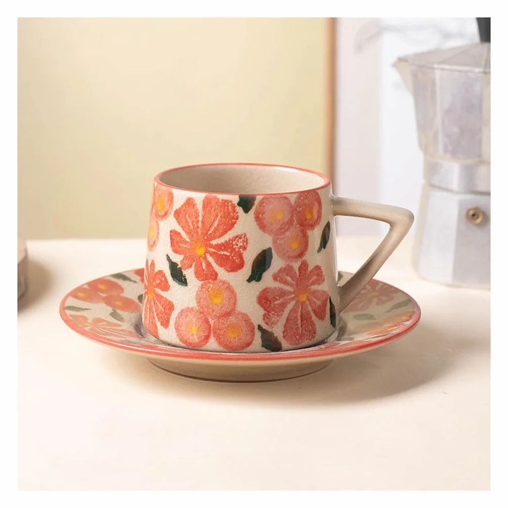Prosty ceramiczny kubek do kawy, kreatywny zestaw, kubek na mleko, kubek biurowy, popołudniowa herbata, kamionkowy kubek do kawy, spodek, kubek do kawy (A)