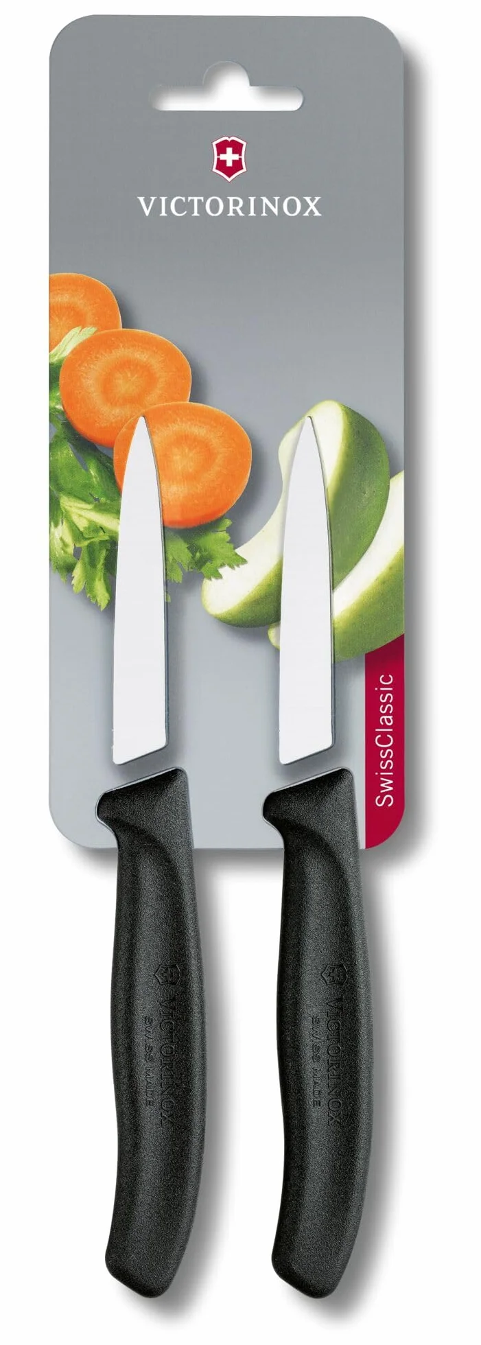 Victorinox Swiss Classic 2-częściowy zestaw noży do warzyw i warzyw, bardzo ostre ostrze, proste ostrze do precyzyjnego cięcia, 8 cm, stal nierdzewna, czarny