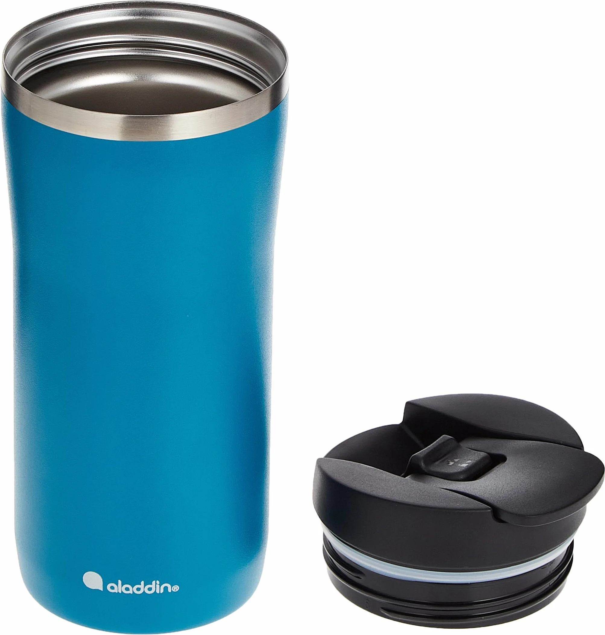 Aladdin Barista Café Travel Mug 0.47L Aqua Blue – Szczelny - Kubek z izolowanymi próżniowo podwójnymi ściankami - Utrzymuje ciepło przez 4 godziny - Bez BPA - Do mycia w zmywarce