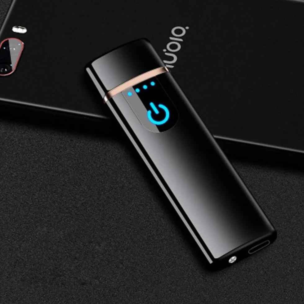 elektroniczna zapalniczka do ponownego ładowania z USB, wiatroszczelna, z czujnikiem linii papilarnych, czujnikiem LED, dwustronne zapalanie, bezpłomieniowa zapalniczka do świec, Ice Black