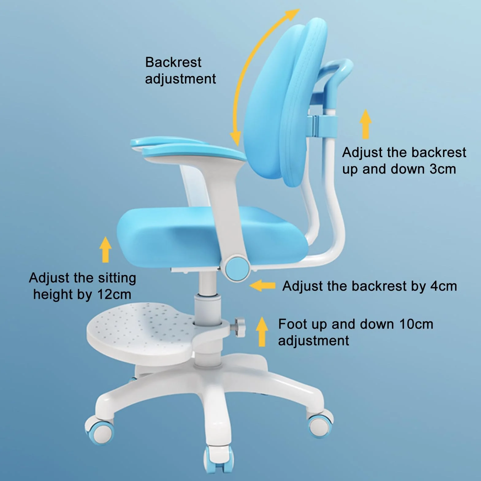 Fotel biurkowy dla dzieci z kółkami i podłokietnikiem, z regulacją wysokości, obracany o 360°, ergonomiczny, do nauki dla dzieci z podparciem lędźwiowym, różowy