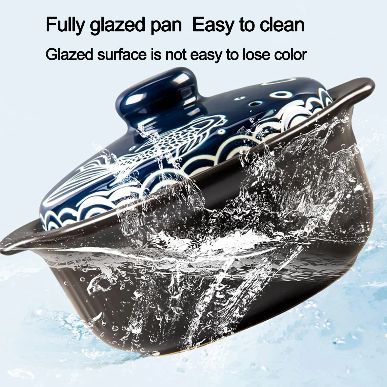 Nieprzywierający Gliniany Garnek Do Kuchenek Gazowych Ceramiczny Garnek Z Pokrywką Podwójne Uchwyty Garnek Gliniany Do Bibimbap Zupa Ryż Gulasz(Blue,3.4L)