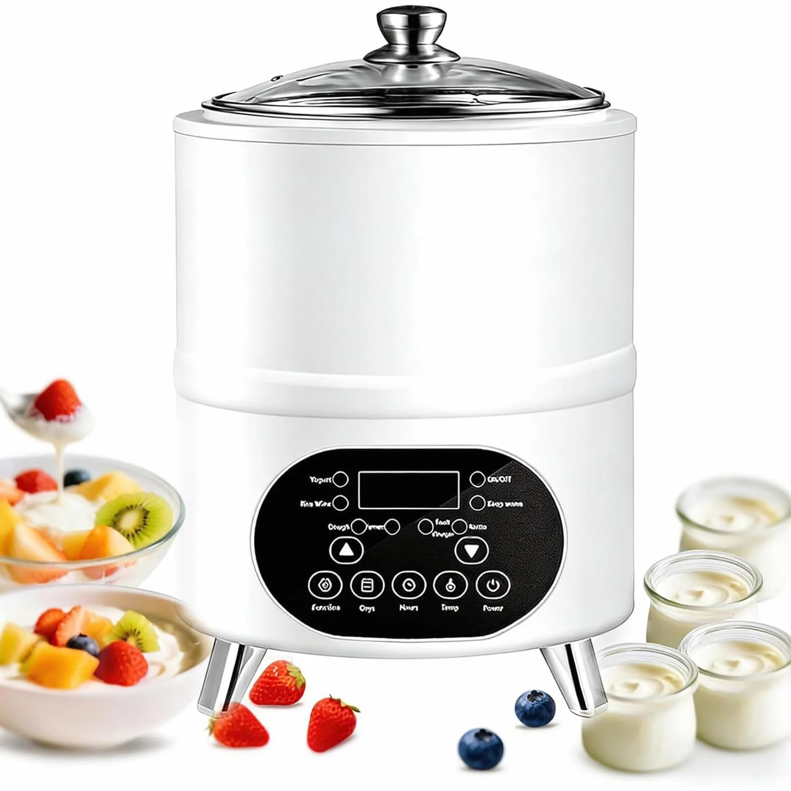 8L/12L Electric Jogurt Machine, Jogurt z cyfrowym wyświetlaczem, precyzyjna kontrola czasu i temperatury, ogrzewanie 360° do fermentacji jogurtu, Natto (biały, 12L)