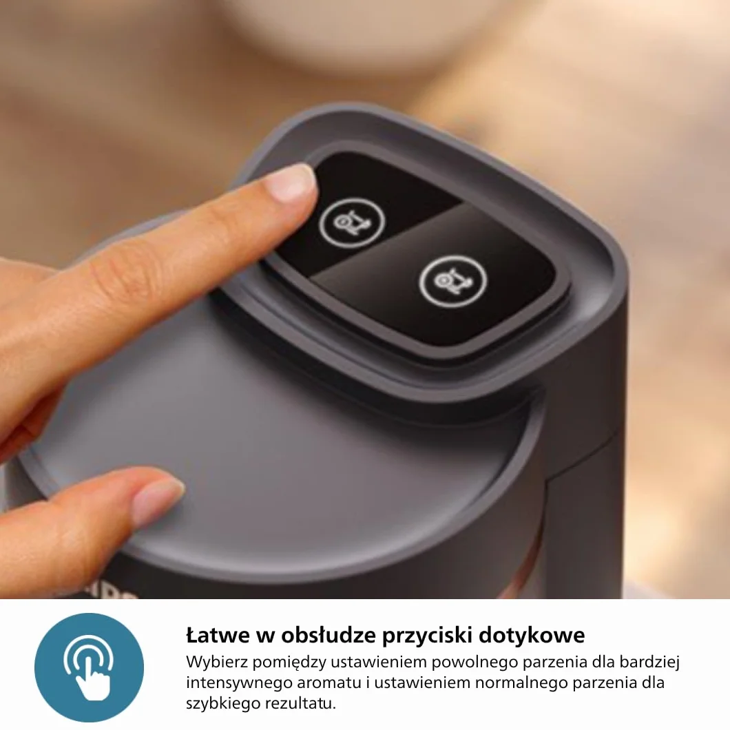 Philips Ekspres do kawy Turecki Seria 5000 - funkcja powolnego parzenia, pojemność 4 filiżanek, zabezpieczenie przed przegrzaniem i przepełnieniem, wskaźnik gotowości, przyciski Easy Touch (HDA150/60)