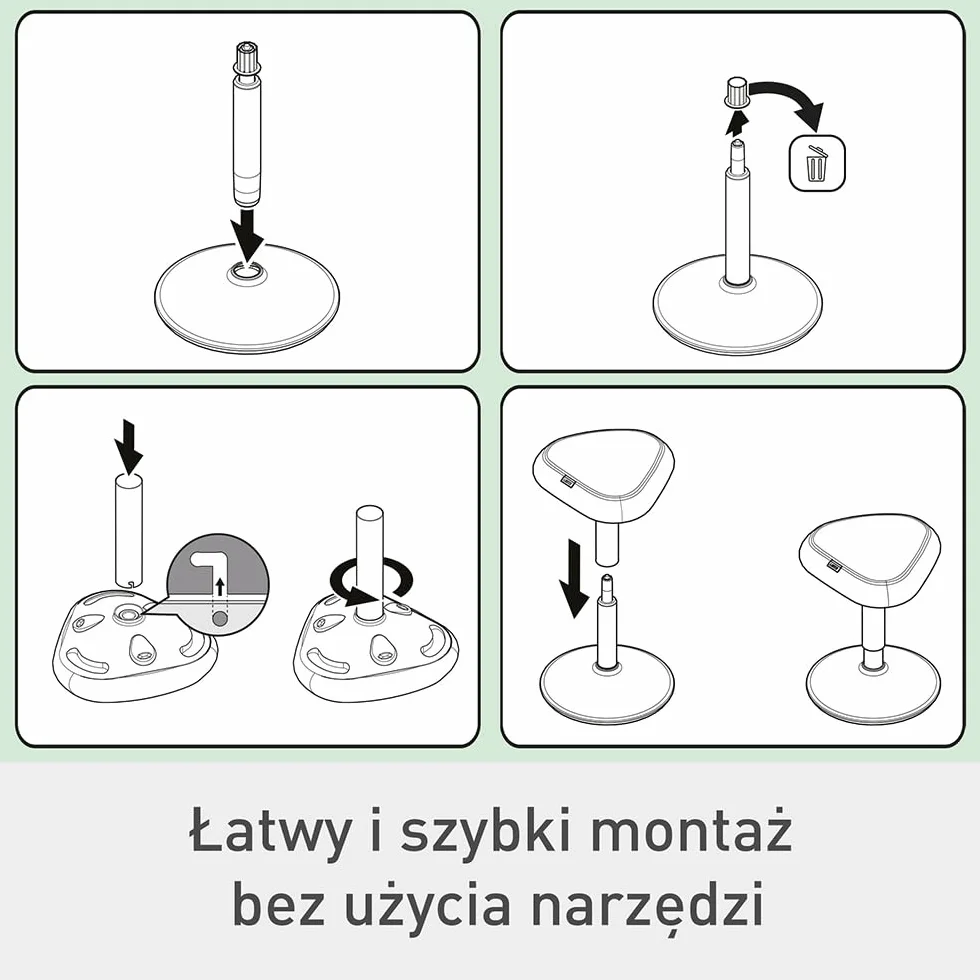 Stołek Leitz Ergo Active z Unikalną Komfortową Poduszką z Pianki o Podwójnej Gęstości, Regulowana Wysokość od 47 do 64cm, Siedzisko W 100% z Recyklingu, Udźwig 110kg, Seria Ergo, Jasnoszary, 65440085