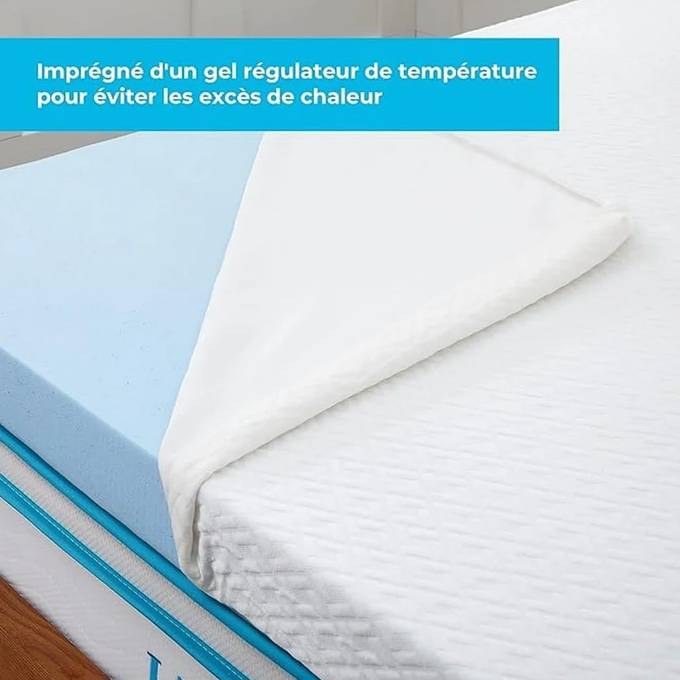 Linenspa Materac wierzchni 150 x 200 cm, wysokość 7,5 cm – nakładka na materac z pianką żelową z pamięcią kształtu i poszewką z zamkiem błyskawicznym nadającą się do prania – Öko-Tex
