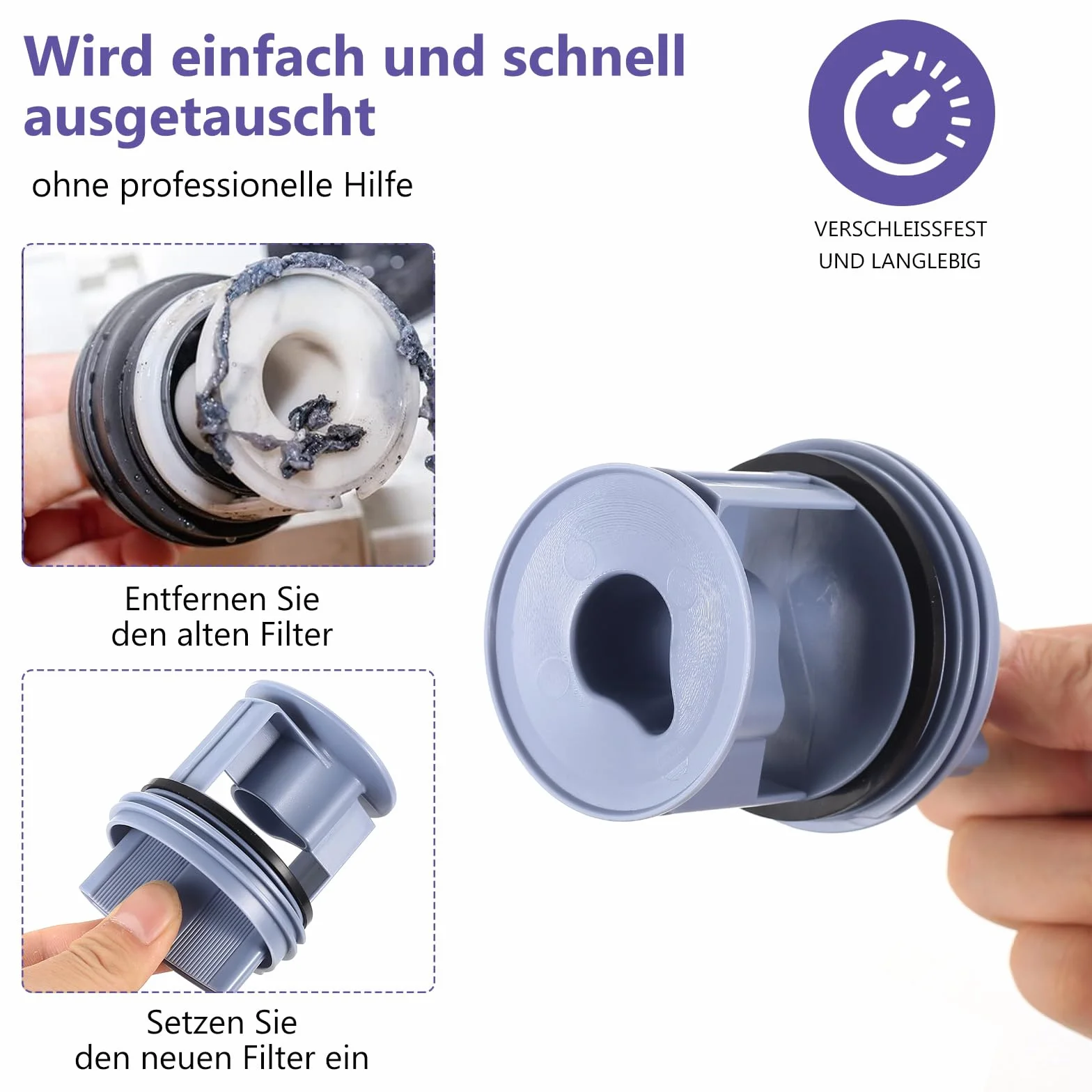 Flusensieb Kompatybilny z Bosch Neff Constructa Balay Pralko-suszarka, Wymienny Filtr Pompy Ø 64 mm Niebieski POM