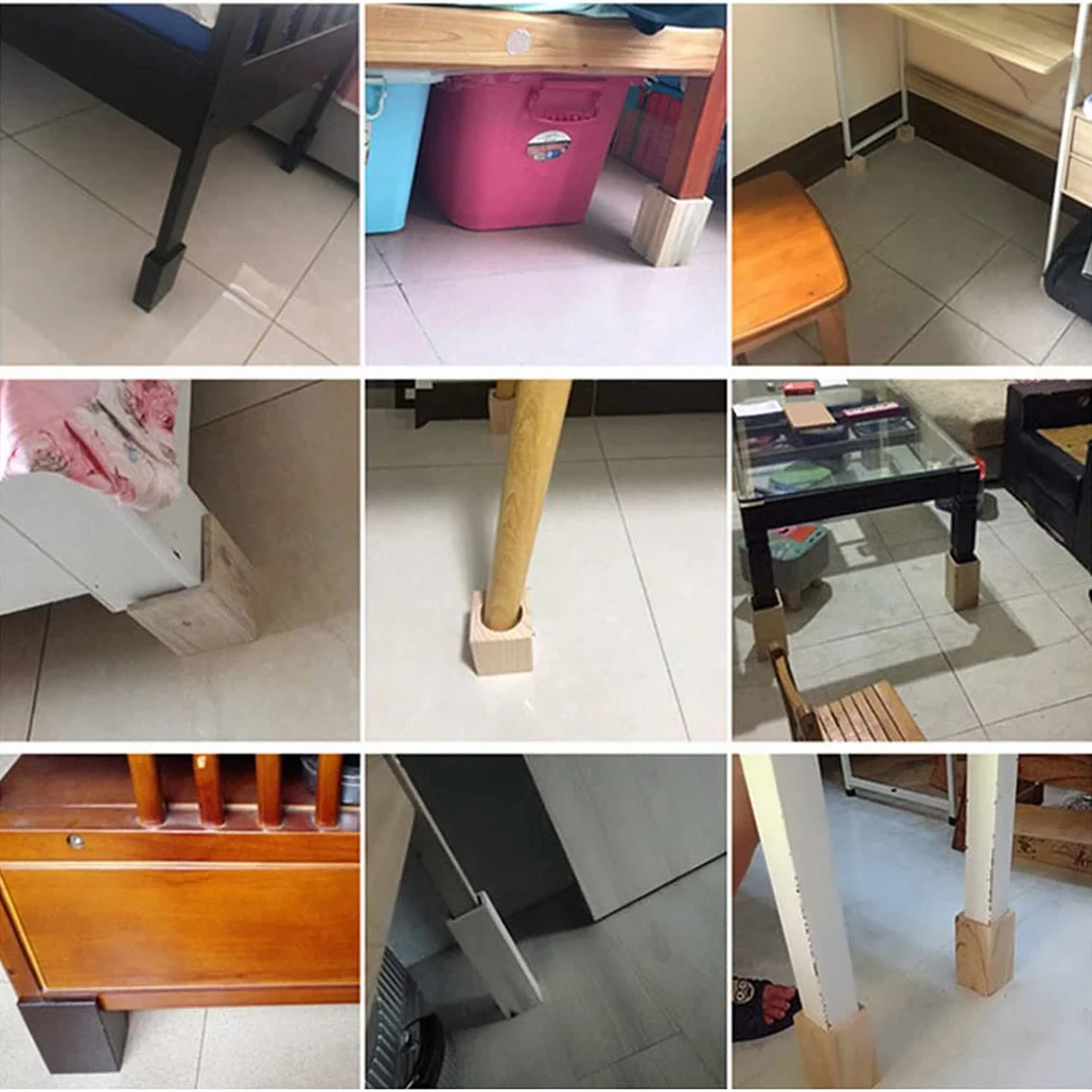 Podnóżki meblowe – zestaw wytrzymałych drewnianych podnośników do łóżek – 4-częściowy – podniesienie wysokości o 15 cm do łóżek, sof i krzeseł, solidne podnóżki meblowe