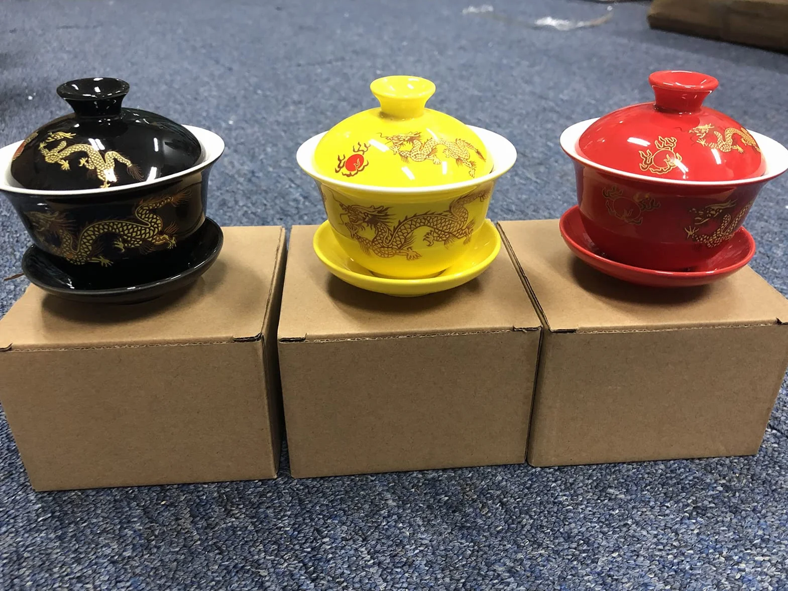 YBK Tech Porcelanowy kubek do herbaty i spodek z pokrywką w stylu Gong Fu Cha tradycyjny chiński wzór smoka