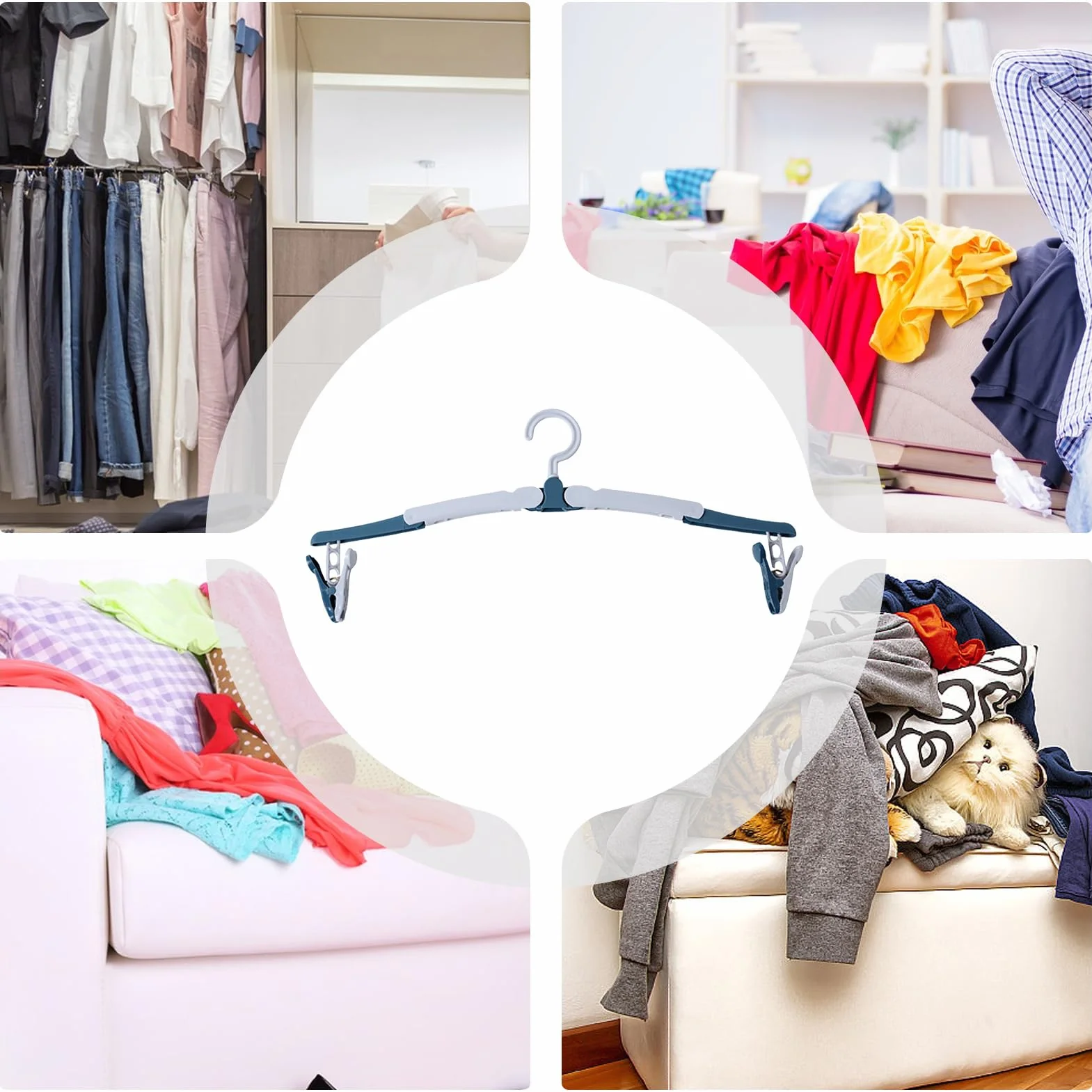 Travel Hangers, Foldable Clothes Hangers, Portable Anti-Slip Hanger, Space-Saving Design, Two Way Clips for Drying Garments, 15.16x5.98 Inches, Blue, Red, 1 Piece