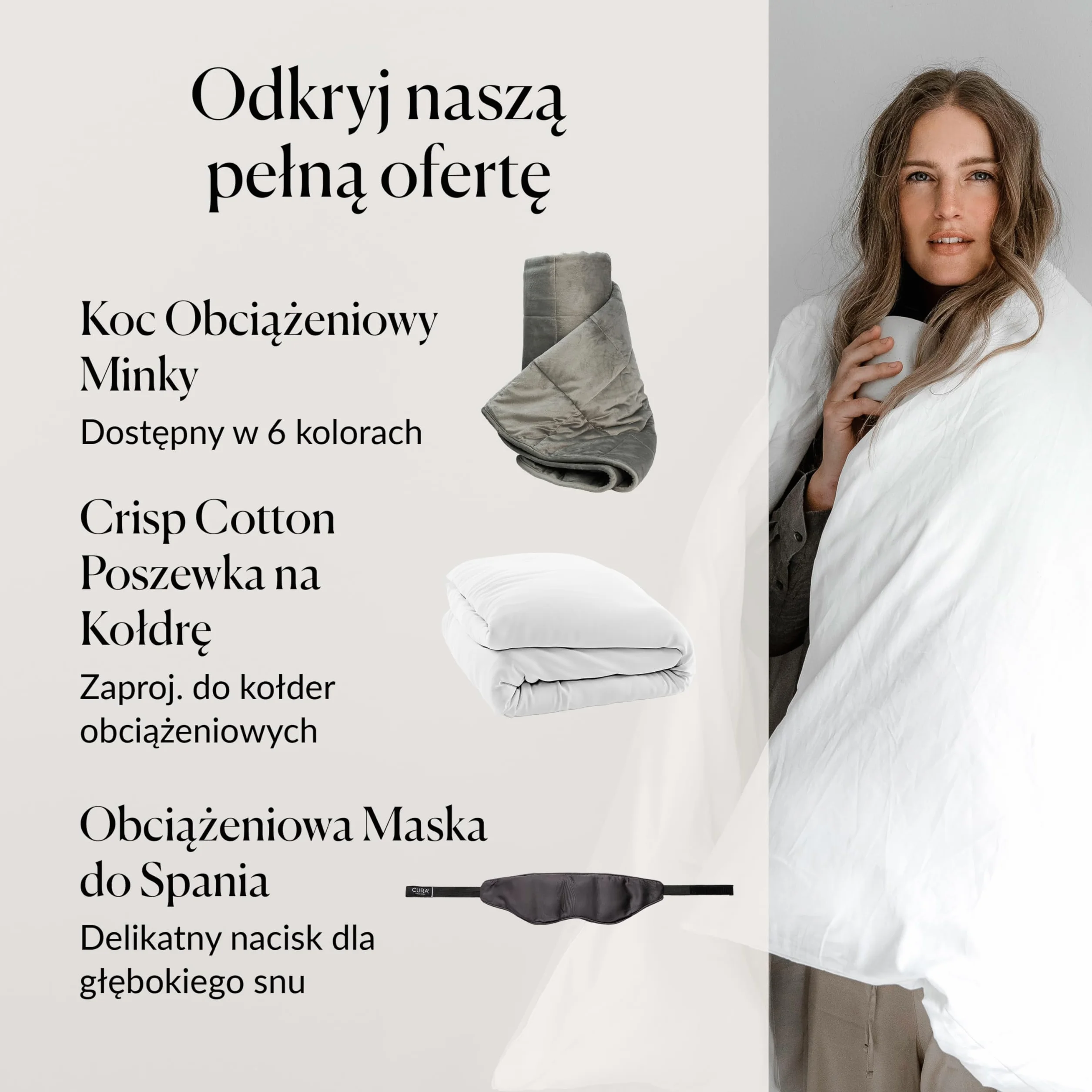 CURA Pearl Classic 150x210 13kg Bawełniany koc obciążeniowy biały