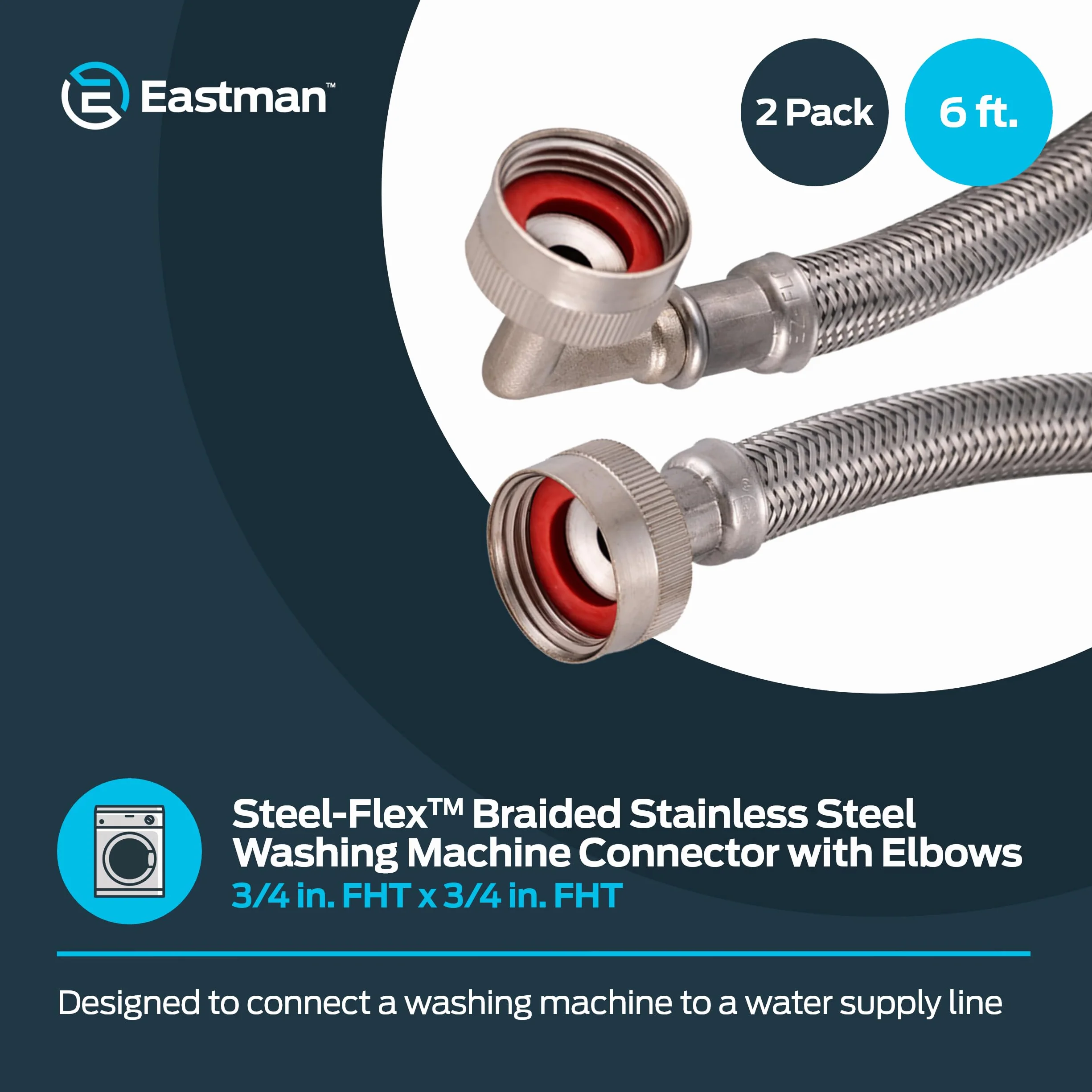 Eastman 41066 Ss wąż do pralki z 90-stopniowym łokciem, 3/4 cala x 3/4 cala, 1 para