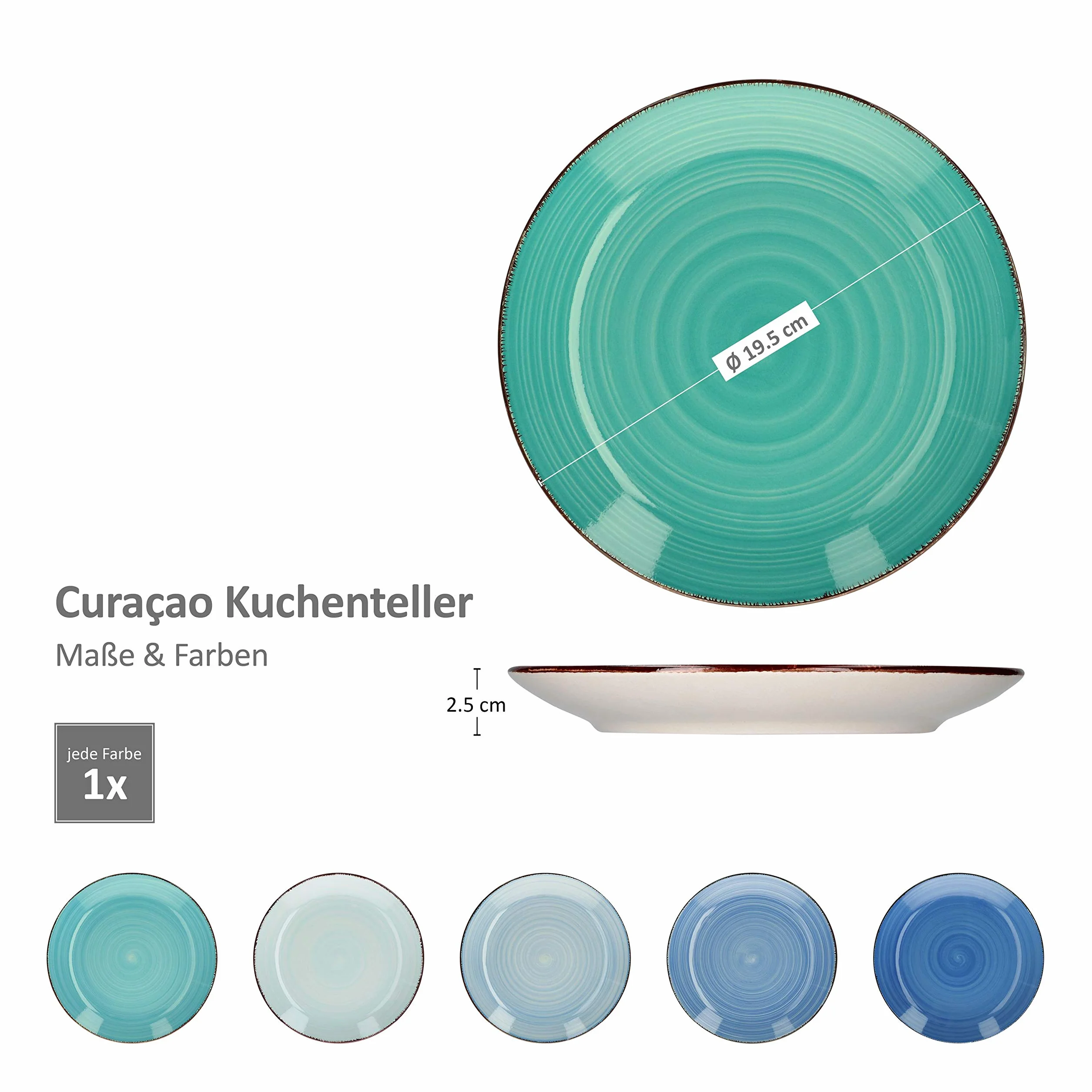 MamboCat 18-częściowy zestaw naczyń do kawy Blue Curacao ręcznie malowany kamionka