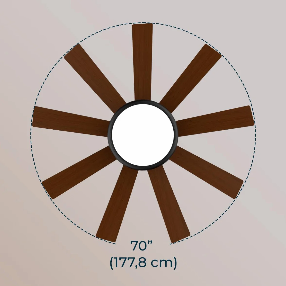 Cecotec - Wentylator sufitowy EnergySilence Aero 7000 Light Pro z oświetleniem - 36 W i 70" z oświetleniem LED 32 W, pilot zdalnego sterowania, 6 prędkości, 9 łopatek, tryb zima-lato
