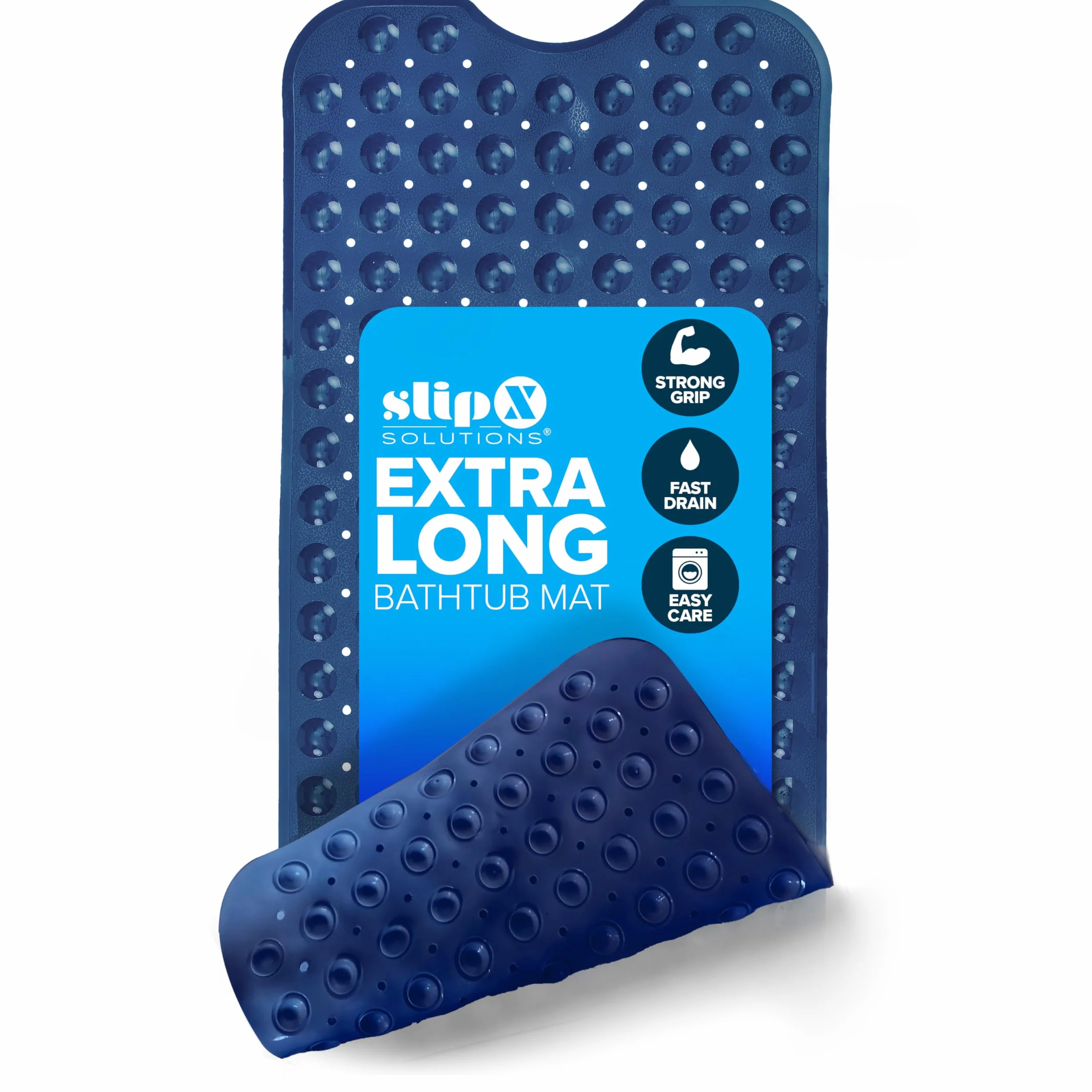 SlipX Solutions Power Grip bardzo długa mata do wanny i prysznica 39 x 16, antypoślizgowa mata do łazienki dla osób starszych i dzieci, 30% dłuższe maty do wanny, 200 przyssawek, otwory odpływowe,