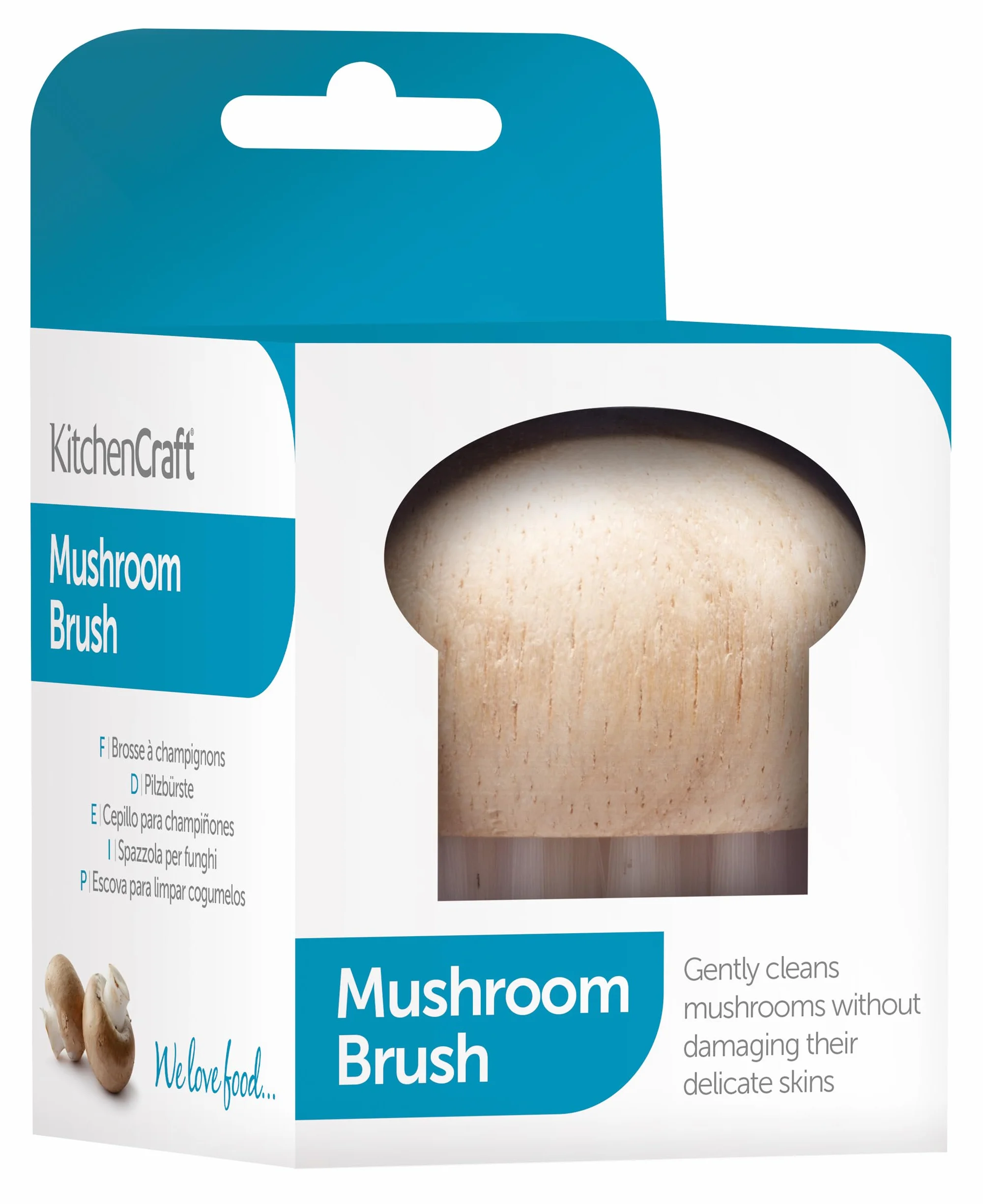 KitchenCraft Szczotka do Grzybów, Drewniana Rączka, Plastik, 9 × 12 × 16 cm - Kolor Brązowy/Biały