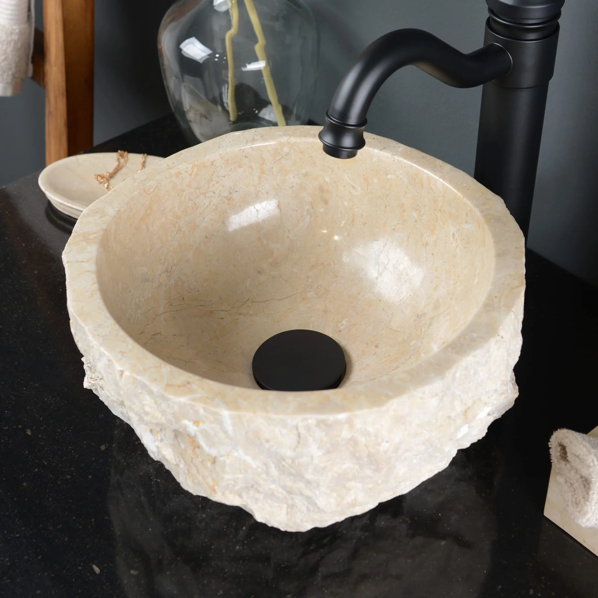 Umywalka nasadowa z kamienia naturalnego marmur kremowa 30 cm
