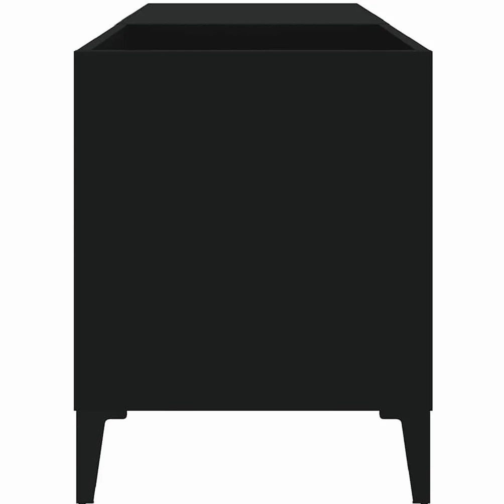 Générique Szafka na płyty winylowe, czarna, 84,5 x 38 x 48 cm, z drewna konstrukcyjnego, szafka do przechowywania LP z wytrzymałym blatem na gramofon, półka boczna z metalowymi nogami