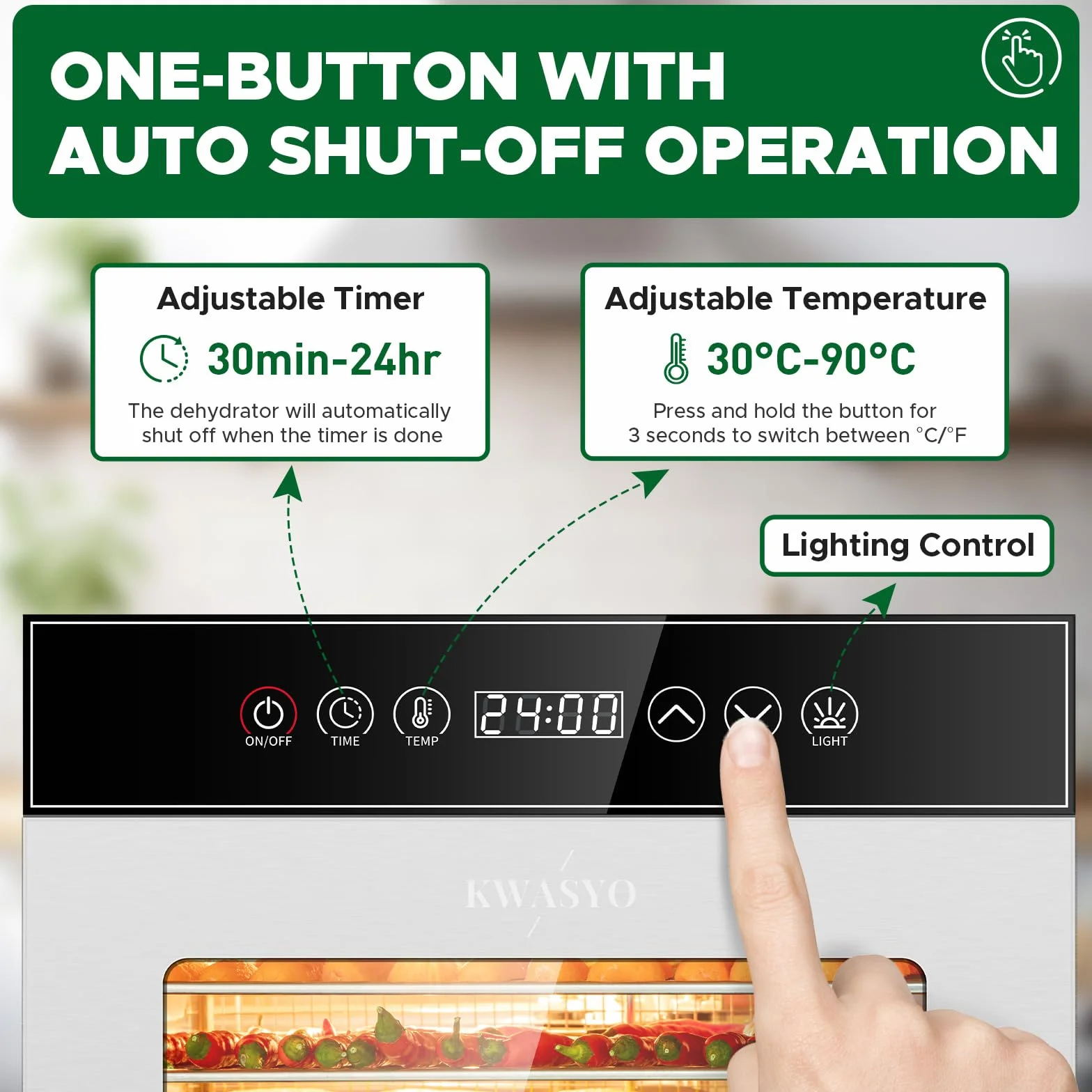 Kwasyo Odwadniacz żywności, 12 tac, odwadniacz ze stali nierdzewnej 750 W, suszarka do żywności UK z cyfrowym timerem i regulacją temperatury, ochrona przed przegrzaniem, książka z przepisami w