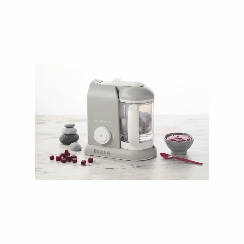 BÉABA - Babycook Solo - 4 w 1 urządzenie do przygotowywania posiłków dla niemowląt - delikatne parowar - szybkie gotowanie na parze w 15 minut - kosz do gotowania ze stali nierdzewnej - szary