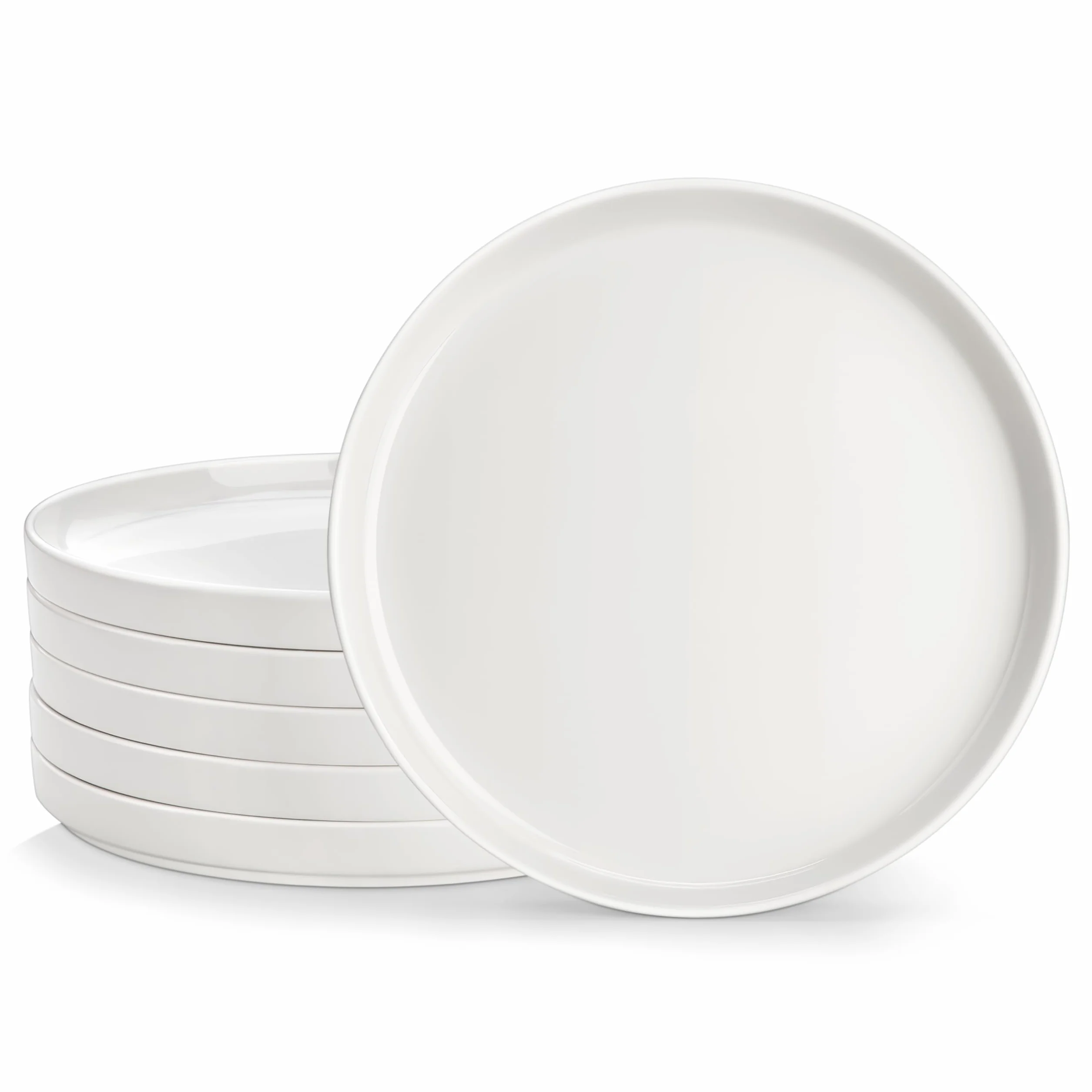 MALACASA Talerze deserowe dla 6 osób, Ø 21 cm, zestaw małych talerzy z porcelany, talerze śniadaniowe z krawędzią, białe, nadają się do mycia w zmywarce, seria LEAH
