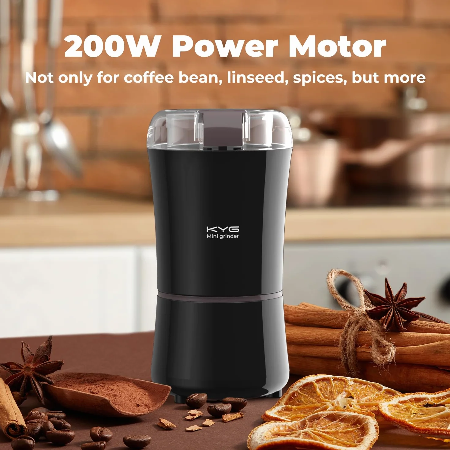 KYG Młynek do kawy, 300 W, pojemność 50 g, ostrza ze stali nierdzewnej, przenośny, do ziaren kawy, przypraw, orzechów, ziół, ze szczotką do czyszczenia