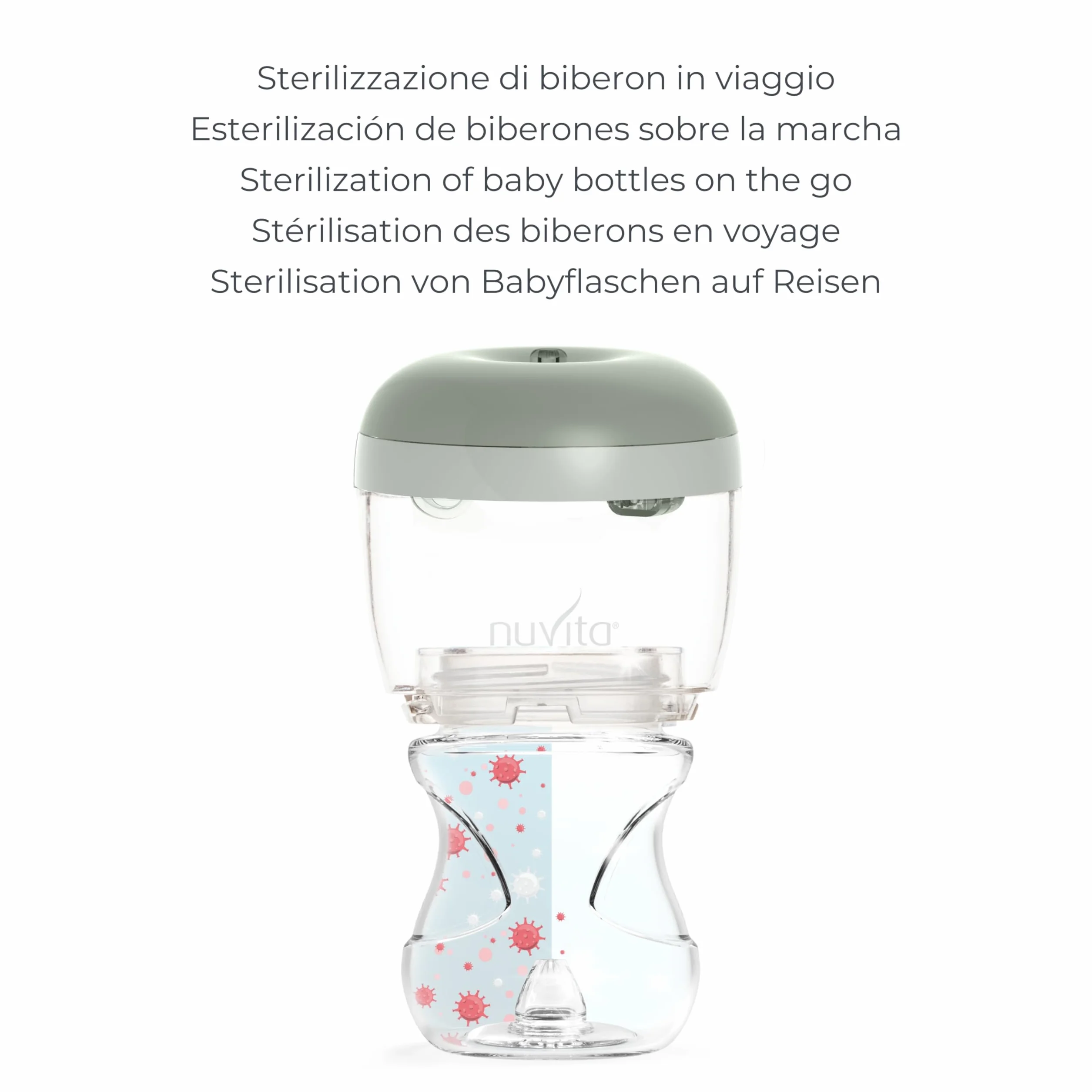 Nuvita 1556 | MellyPlus przenośny sterylizator UV do butelek dla niemowląt, smoczków i ochraniaczy na brodawki sutkowe, zabija 99% zarazków, nie zawiera BPA, zielony szałwia