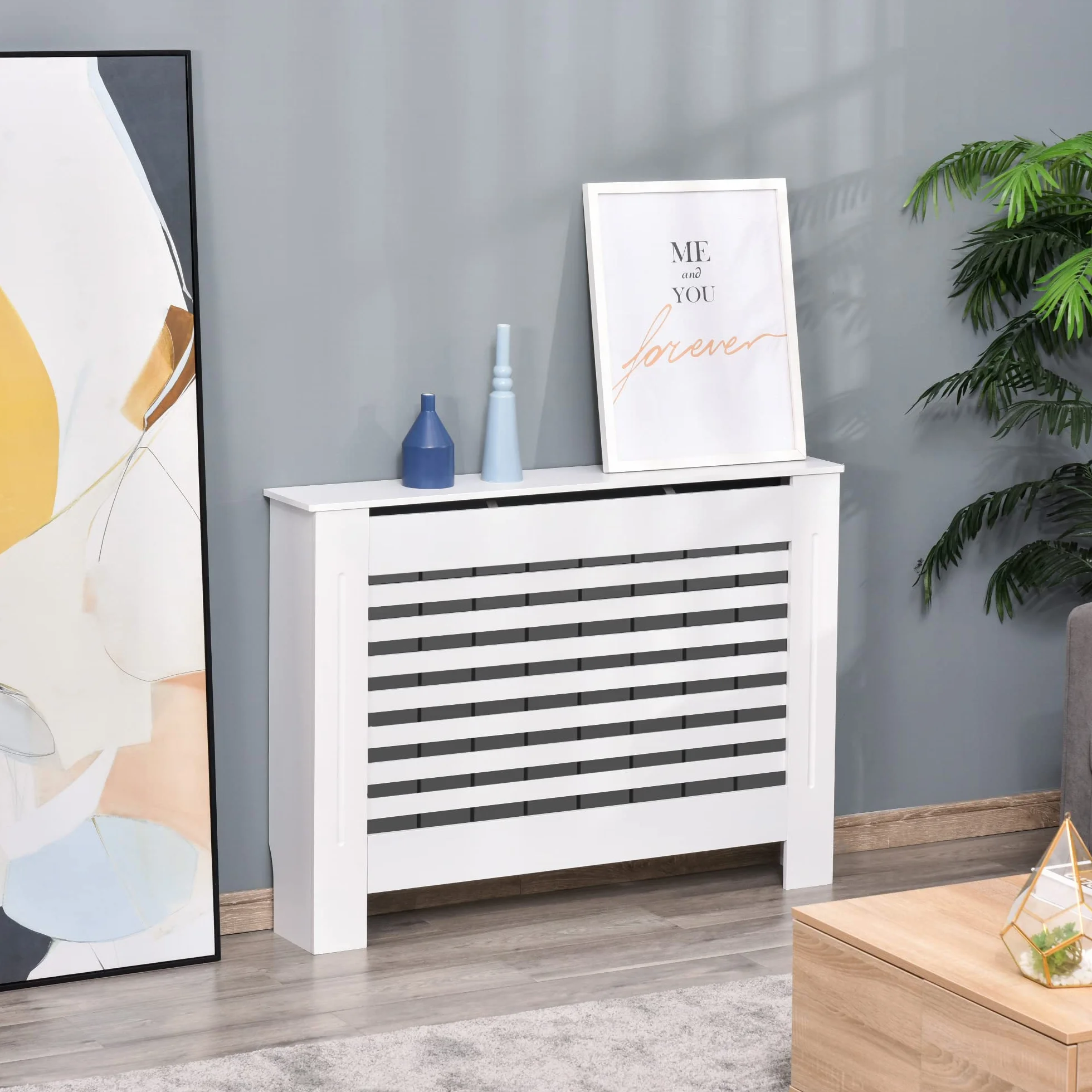 homcom MDF Pokrywa grzejnika drewniana szafka półka dom biuro pionowy stelaż wentylowany biały 112 L x 19 szer. x 81 H, drewno, cm