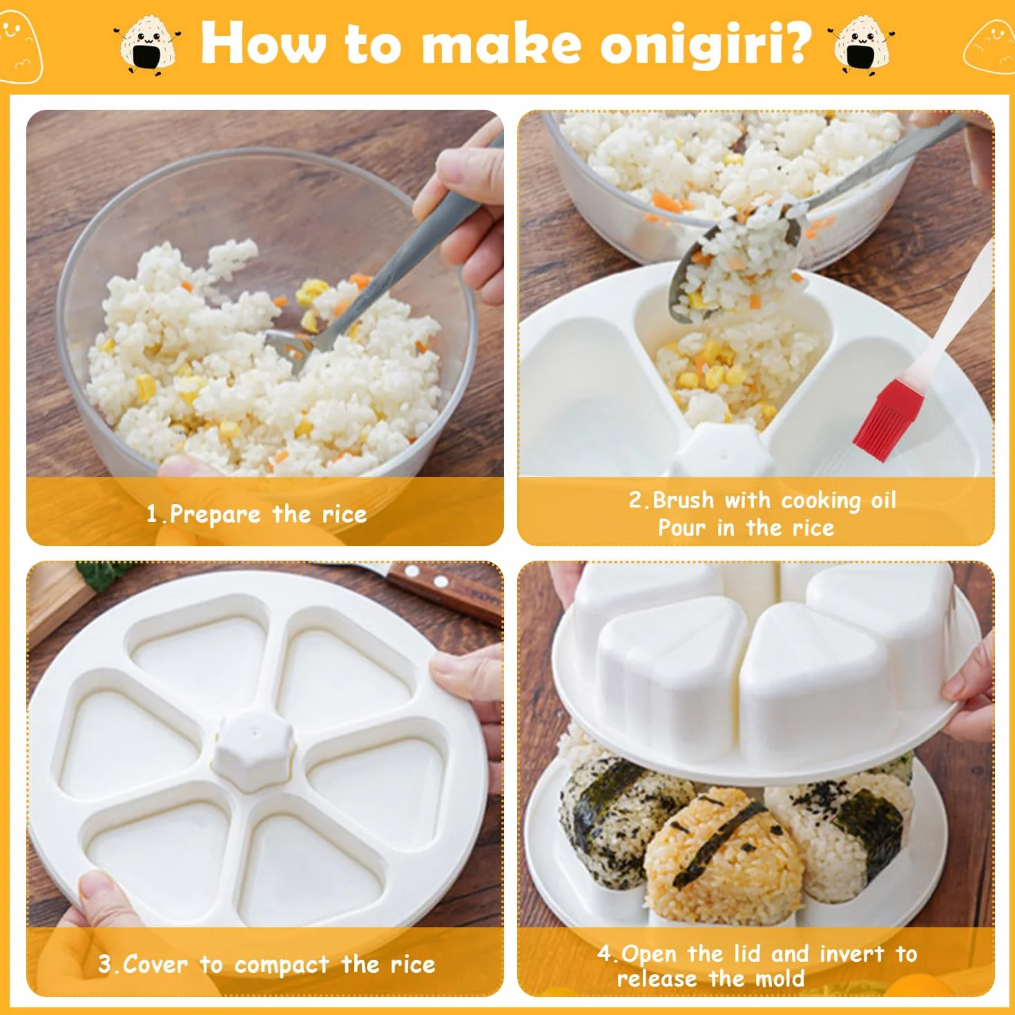 Onigiri Maker Sushi zestaw forek do onigiri i japońskich sześciokątnych i trójkątnych form, do kuchni, DIY, gotowania, bento, domu, restauracji, kempingu