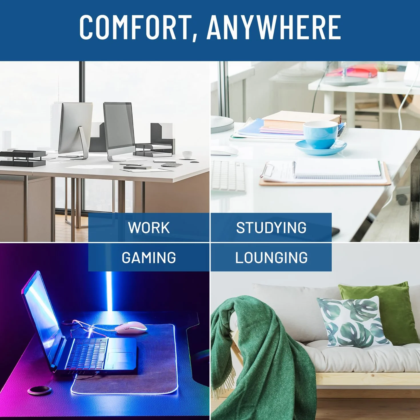 Everlasting Comfort Podnóżek z pianki memory pod biurko w pracy z węzłami punktowymi – ergonomiczny podnóżek do domu i biura, akcesoria do podparcia stóp, akcesoria gamingowe, antypoślizgowy, zmywalny