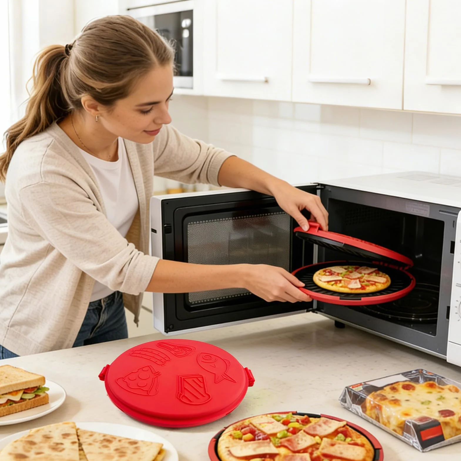 Patelnia do grillowania w kuchence mikrofalowej, taca do pizzy z szybkim nagrzewaniem, kompaktowa, łatwa w użyciu, akcesoria do pieczenia naleśników, gadżet kuchenny w praktycznym , narzędzie do