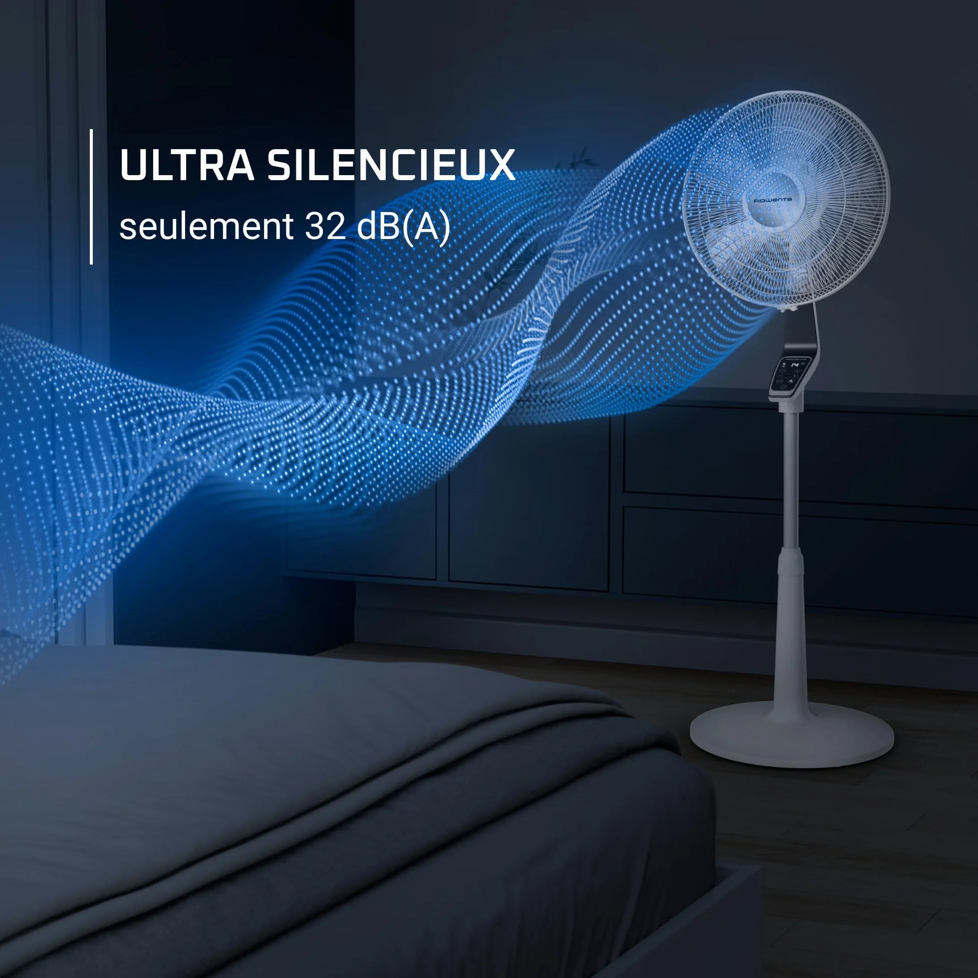 Rowenta Turbo Silence Extreme wentylator stojący 32 dB Silent Night 14 prędkości cyfrowy wyświetlacz LED timer pilot biały VU5690F0