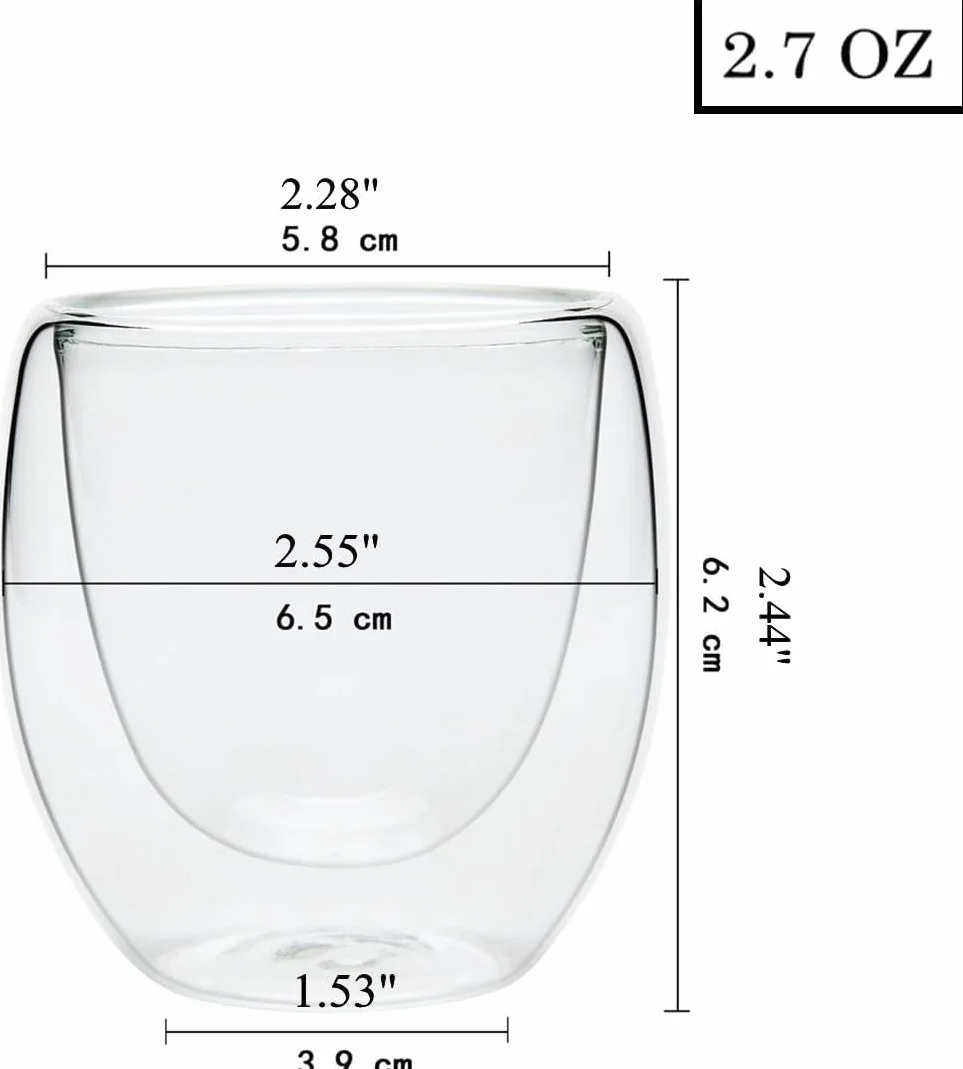 Dwuścienne szklanki termiczne do espresso, 6-częściowy zestaw podwójnych ścianek, podwójne szklanki do cappuccino, 80 ml, do latte, Iced Americano, mleko