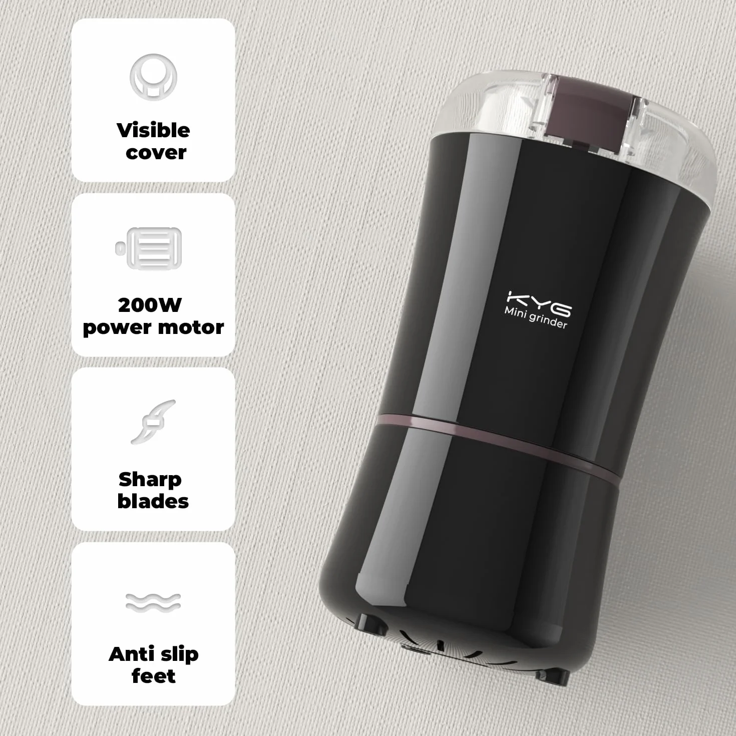 KYG Młynek do kawy, 300 W, pojemność 50 g, ostrza ze stali nierdzewnej, przenośny, do ziaren kawy, przypraw, orzechów, ziół, ze szczotką do czyszczenia