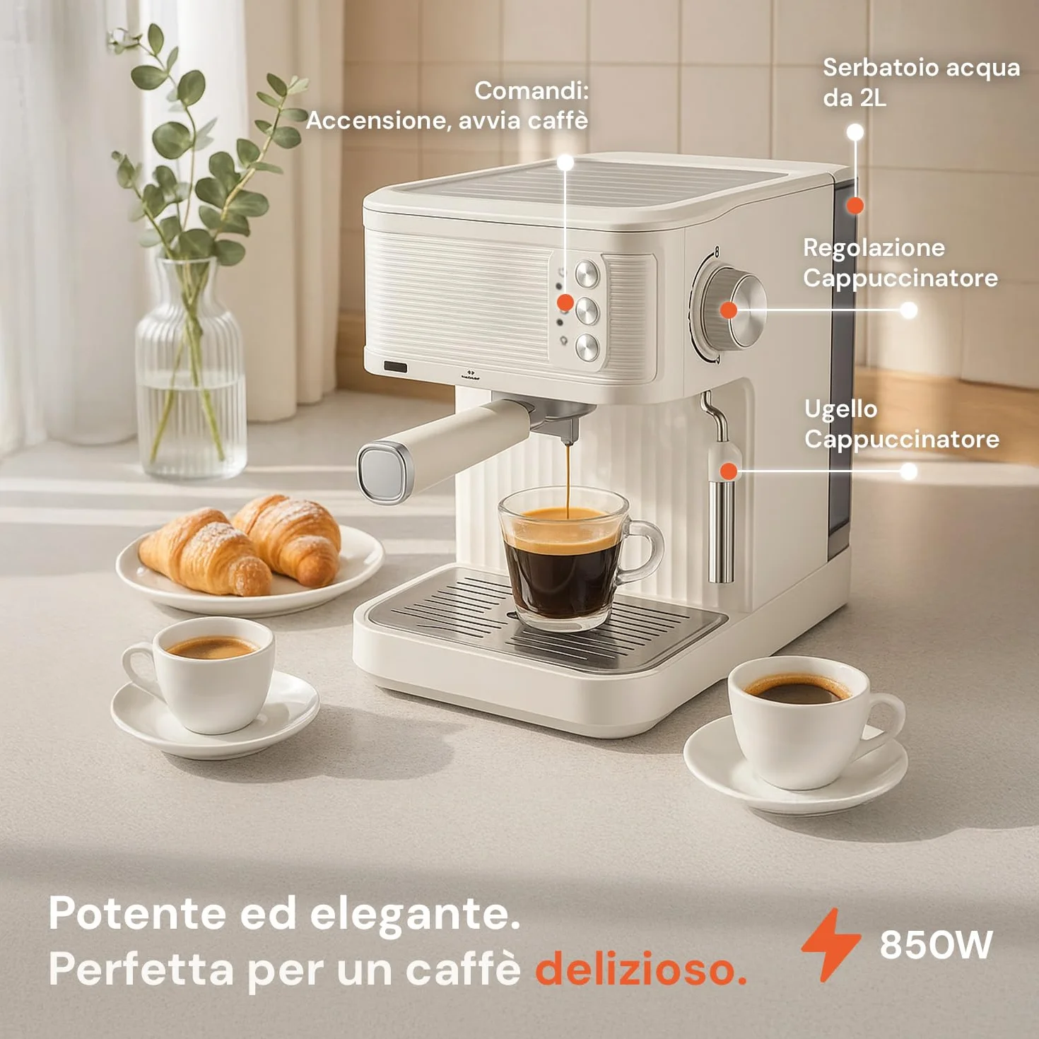 Avilia - Ekspres do kawy 850 W do intensywnego espresso z filtrem ze stali nierdzewnej, 2 l zbiornik i kompatybilność z kawą mieloną i kapsułkami, łatwa obsługa i kompaktowa biała konstrukcja