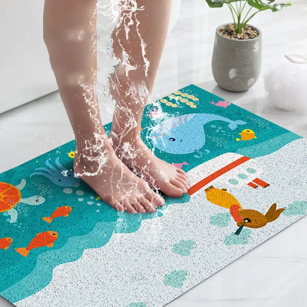 MOTT 50 Loofah mata łazienkowa z odpływem, miękka mata pod prysznic, do kabiny prysznicowej, antypoślizgowa mata pod prysznic, duża mata łazienkowa z PCW, zapobiegająca upadkowi dla zwierząt domowych,