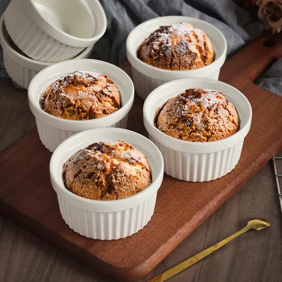 homEdge Porcelanowy zestaw Ramekins, miska do lodów, kremowa brûlée Ramekins do pieczenia, zestaw 6 sztuk, biały