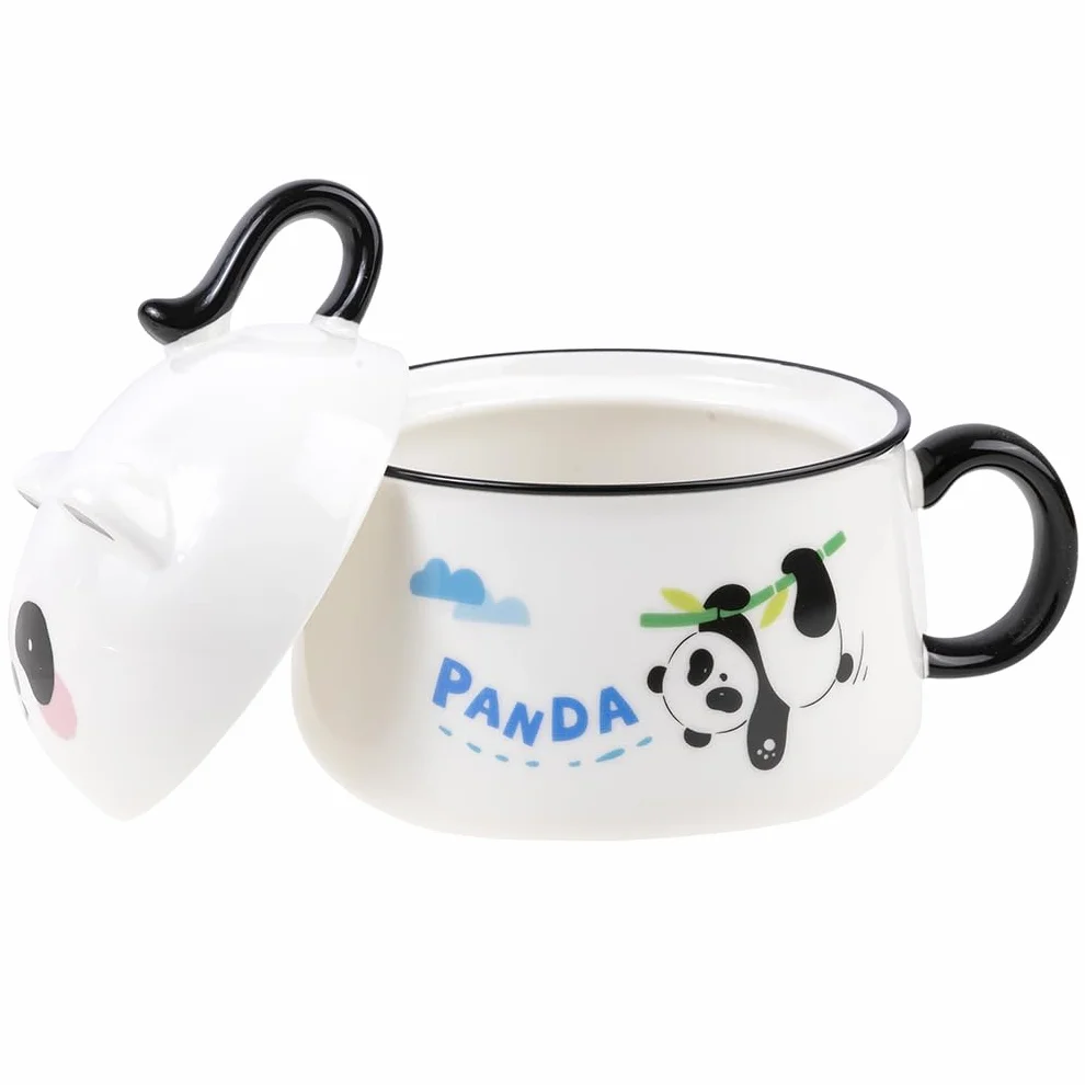 lachineuse - Azjatycka miska ramenowa - Porcelana - 1020 ML - Z pokrywką i sztućcami - Miska śniadaniowa, Zupa, Ryż, Natychmiastowy Makaron - Azjatycki pomysł na prezent, Japonia, Chiny - Biały kolor