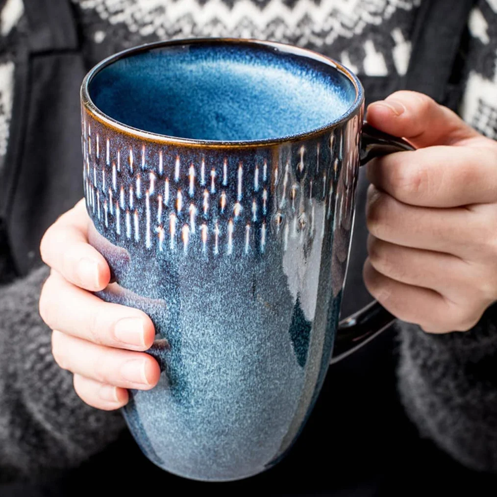 Duży kubek do kawy, wykwintne retro ceramiczne kubki do kawy kubki na mleko porcelanowa filiżanka do herbaty piękny prezent urodzinowy dla przyjaciół / członków rodziny, nadaje się do zmywarki i kuchenki mikrofalowej G