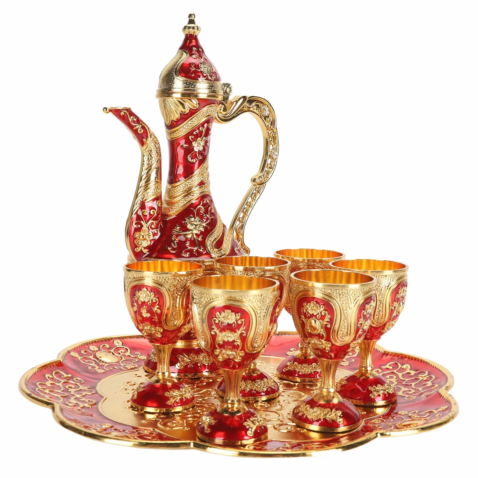 Naroote Turecki Zestaw Herbaty, Turecki Zestaw Herbaciany dla Dorosłych Cynk Stop Herbaty Łatwa Czyste, Eleganckie Trwałe Vintage Turkish Tea Zetek Złoty Niebieski z tacą na herbatę do Kawiarni