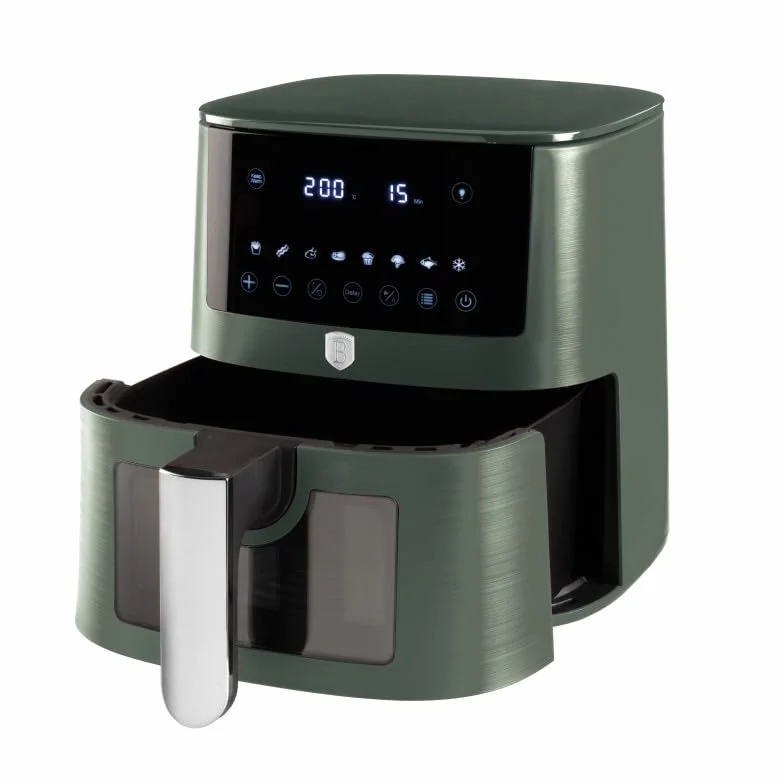 Berlinger Haus Frytkownica na gorące powietrze 5 l | cyfrowy wyświetlacz dotykowy LED, 8 programów, nieprzywierająca, do 200 °C | Matte Green Collection | zdrowe gotowanie bez tłuszczu